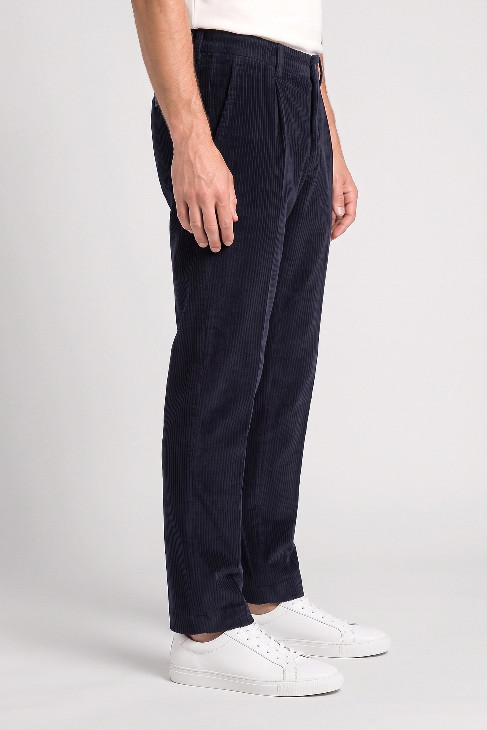 Men Straight Fit Textured Corduroy Pants, Navy