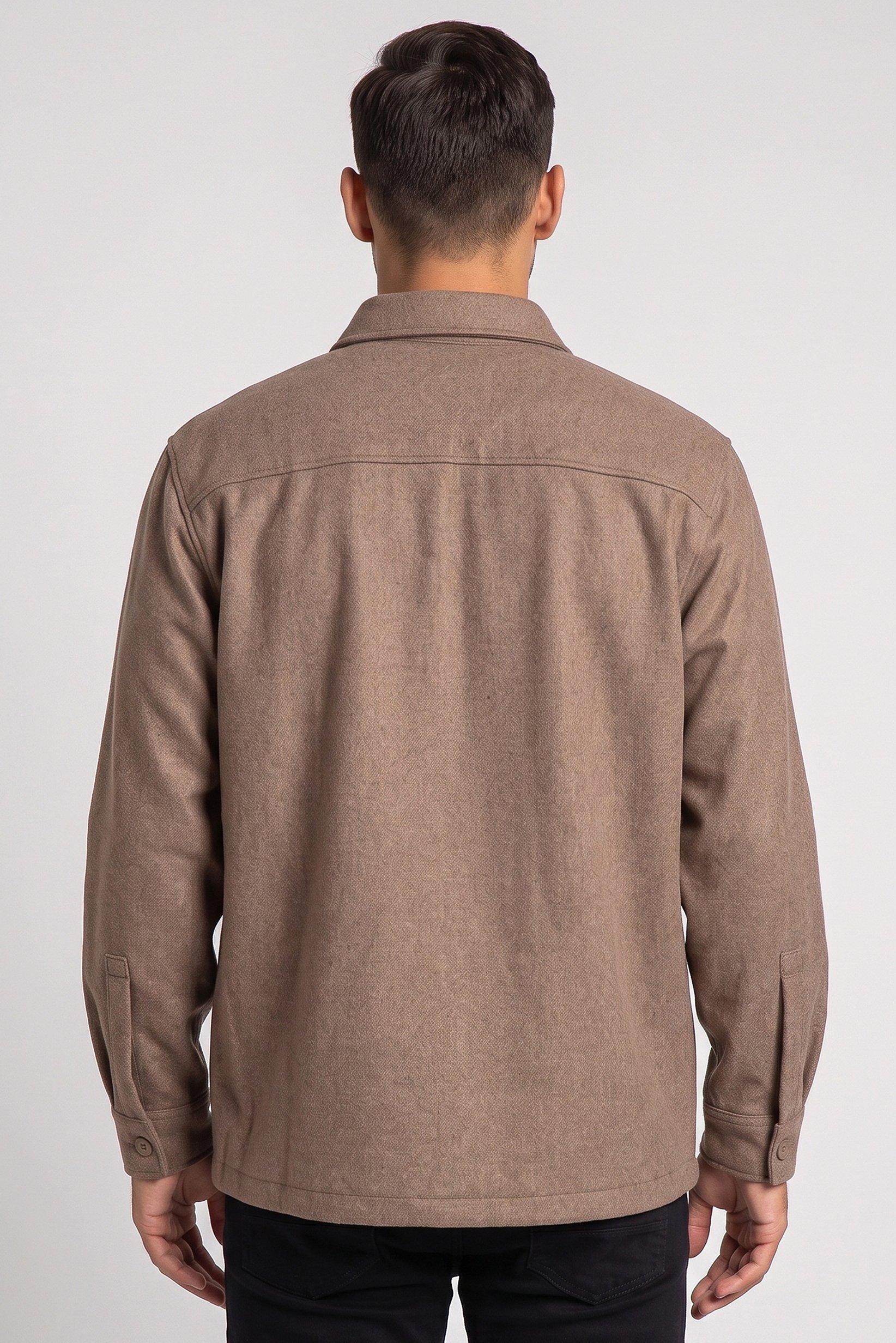 Men Regular Fit Long Sleeve Heather Jacket Shirt, Brown