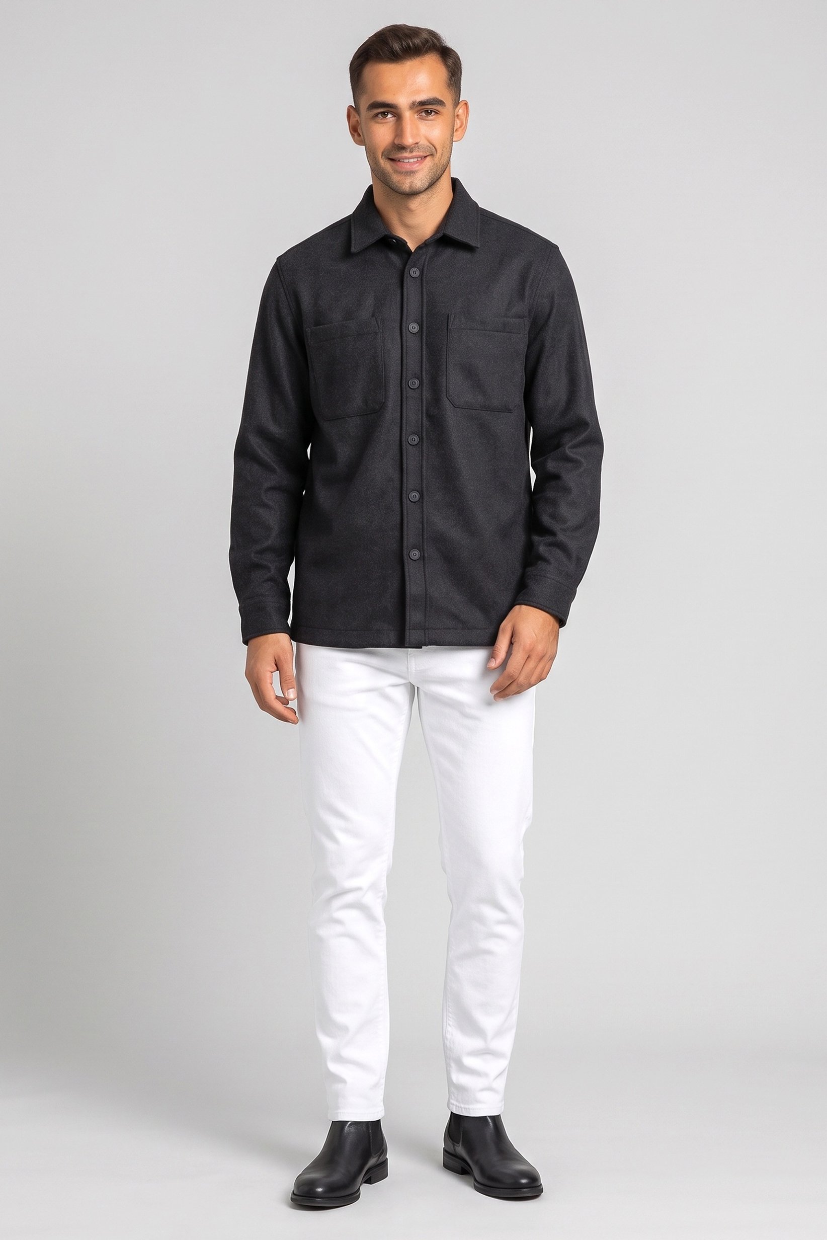 Men Oversized Fit Long Sleeve Textured Jacket Shirt, Black