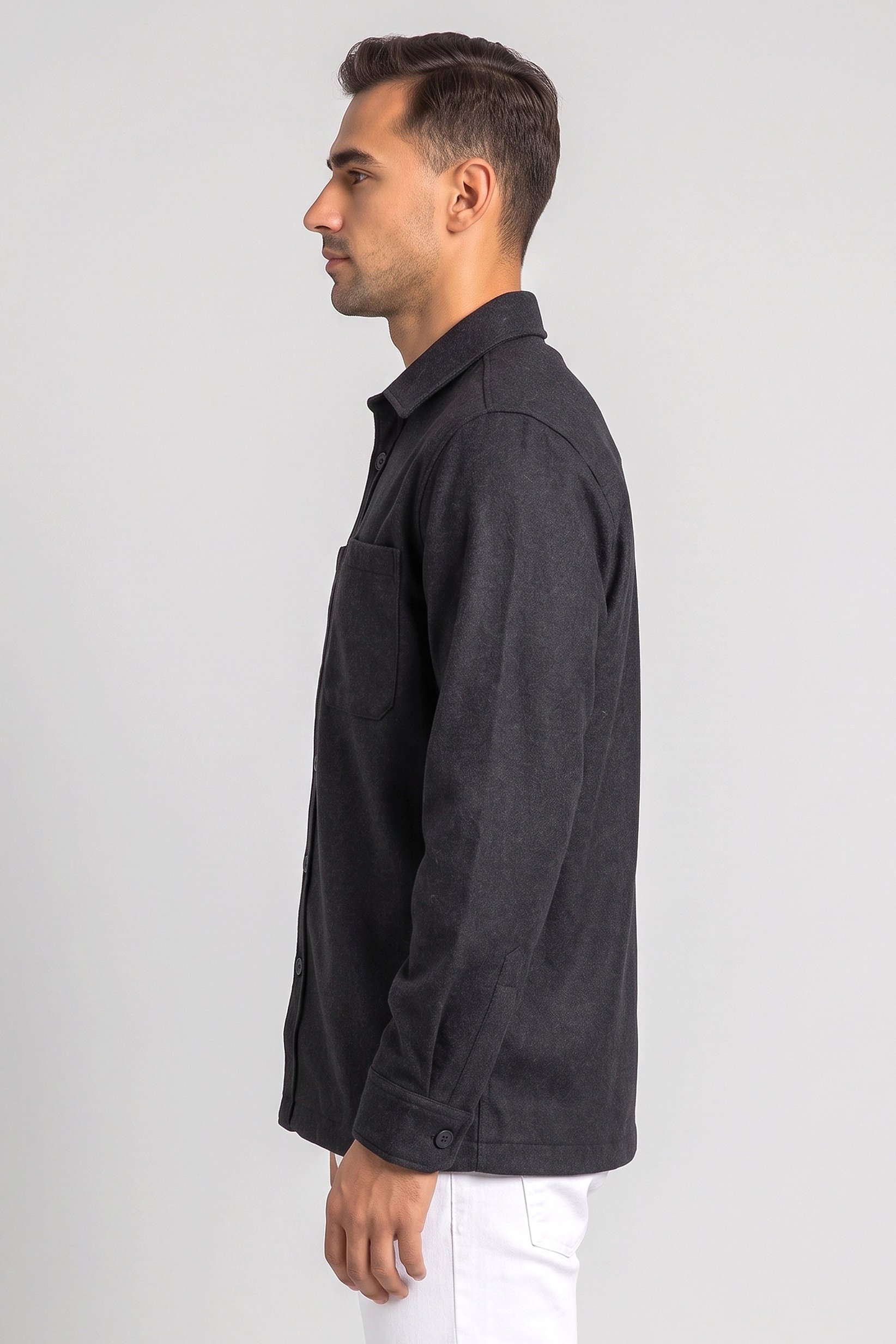 Men Oversized Fit Long Sleeve Textured Jacket Shirt, Black