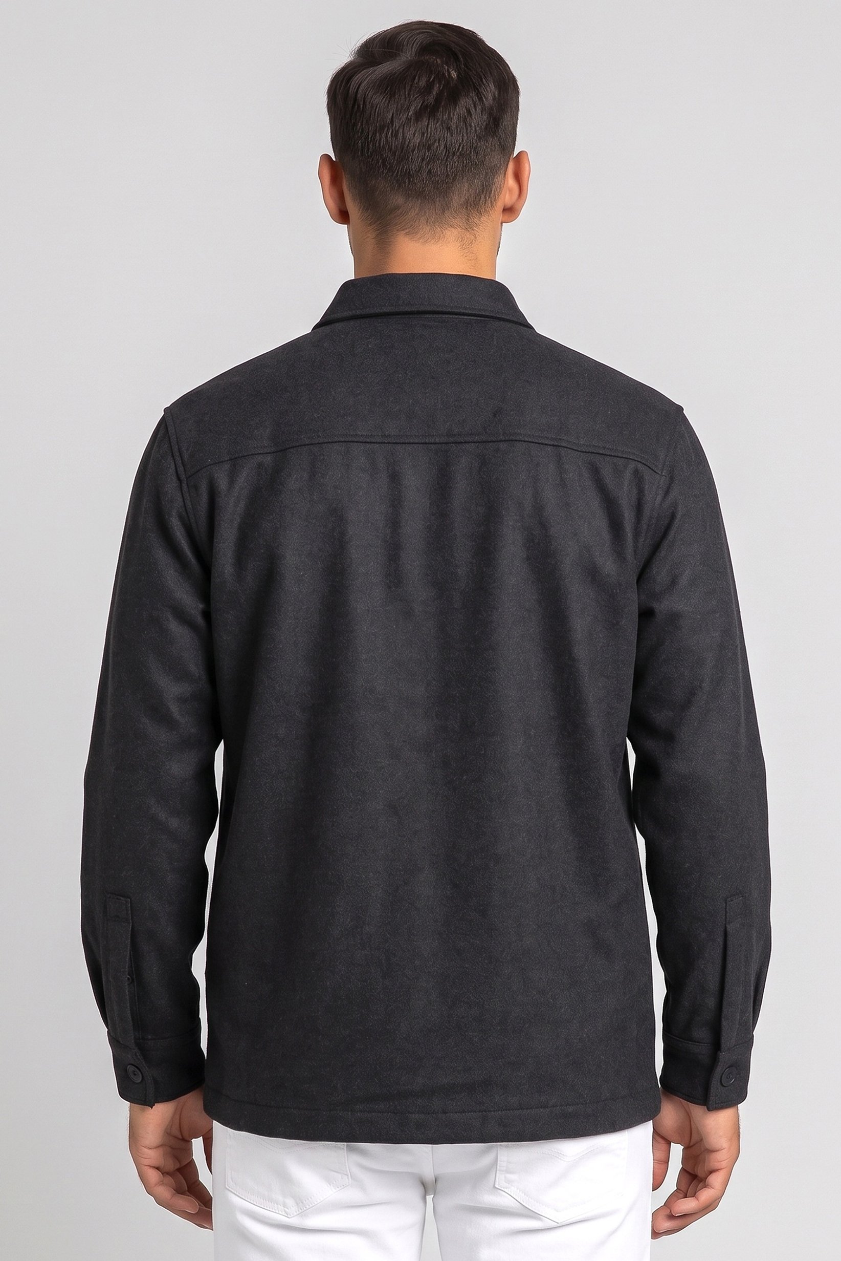 Men Oversized Fit Long Sleeve Textured Jacket Shirt, Black