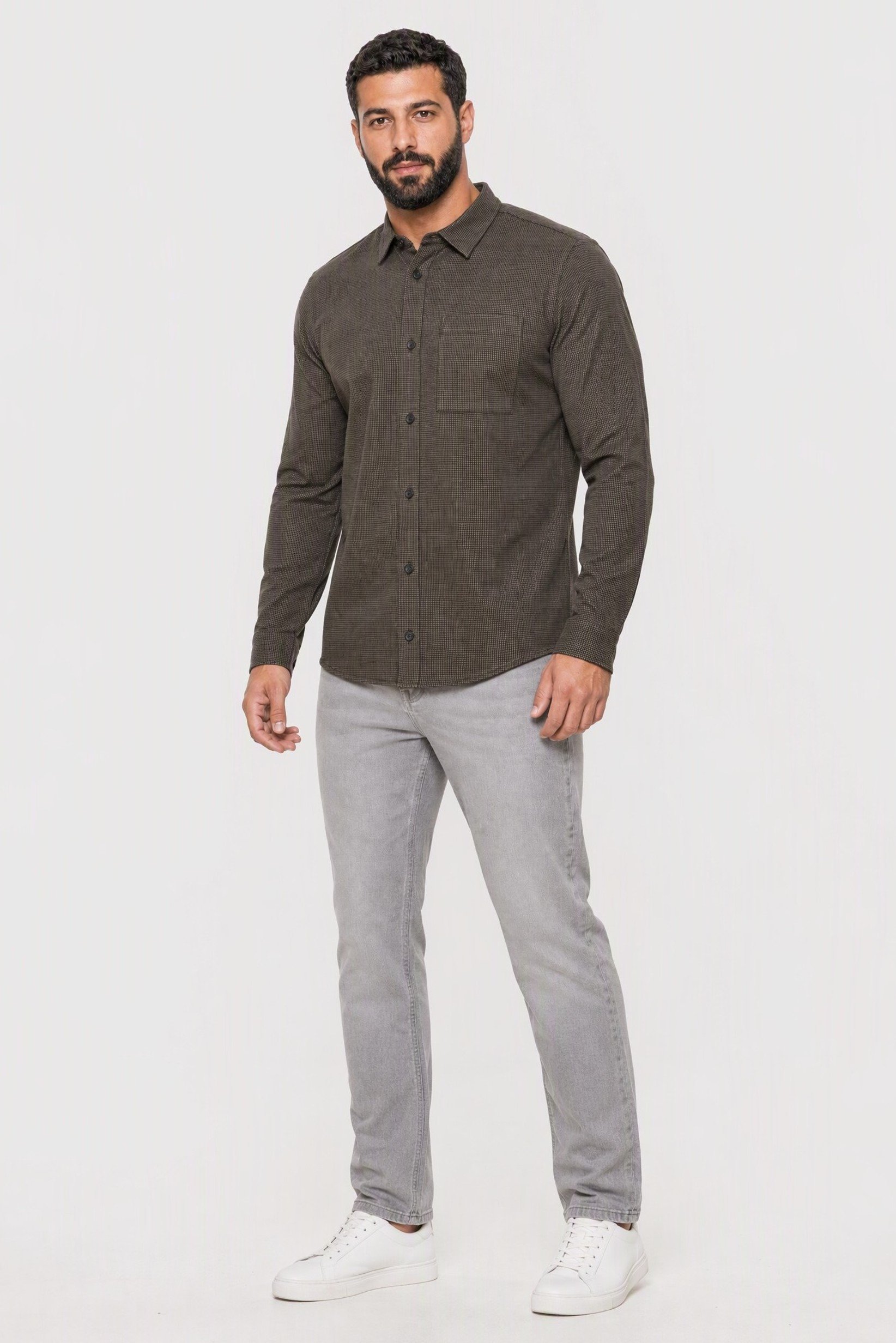 Men Loose Fit Houndstooth Long Sleeve Casual Shirt, Multicolor