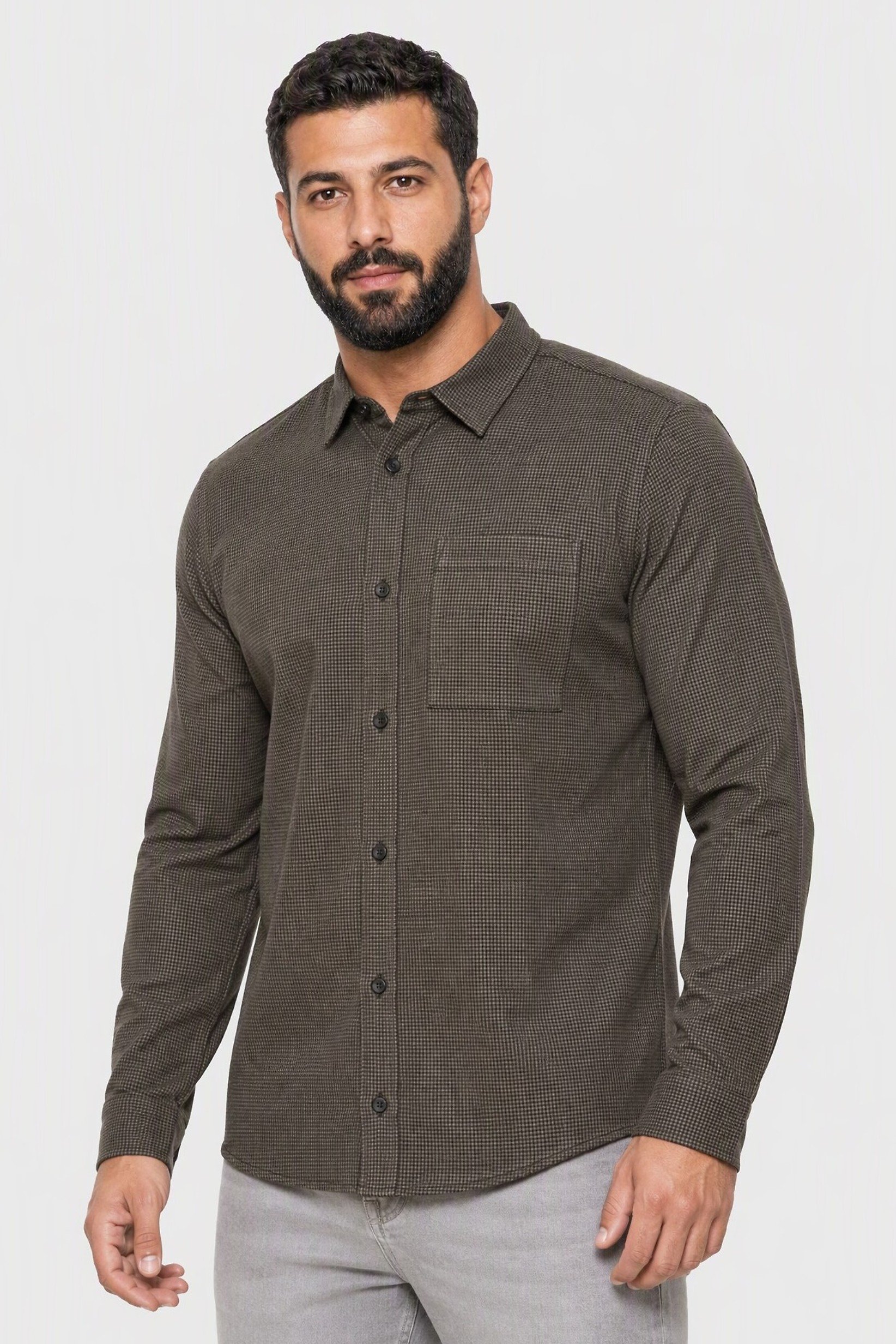 Men Loose Fit Houndstooth Long Sleeve Casual Shirt, Multicolor