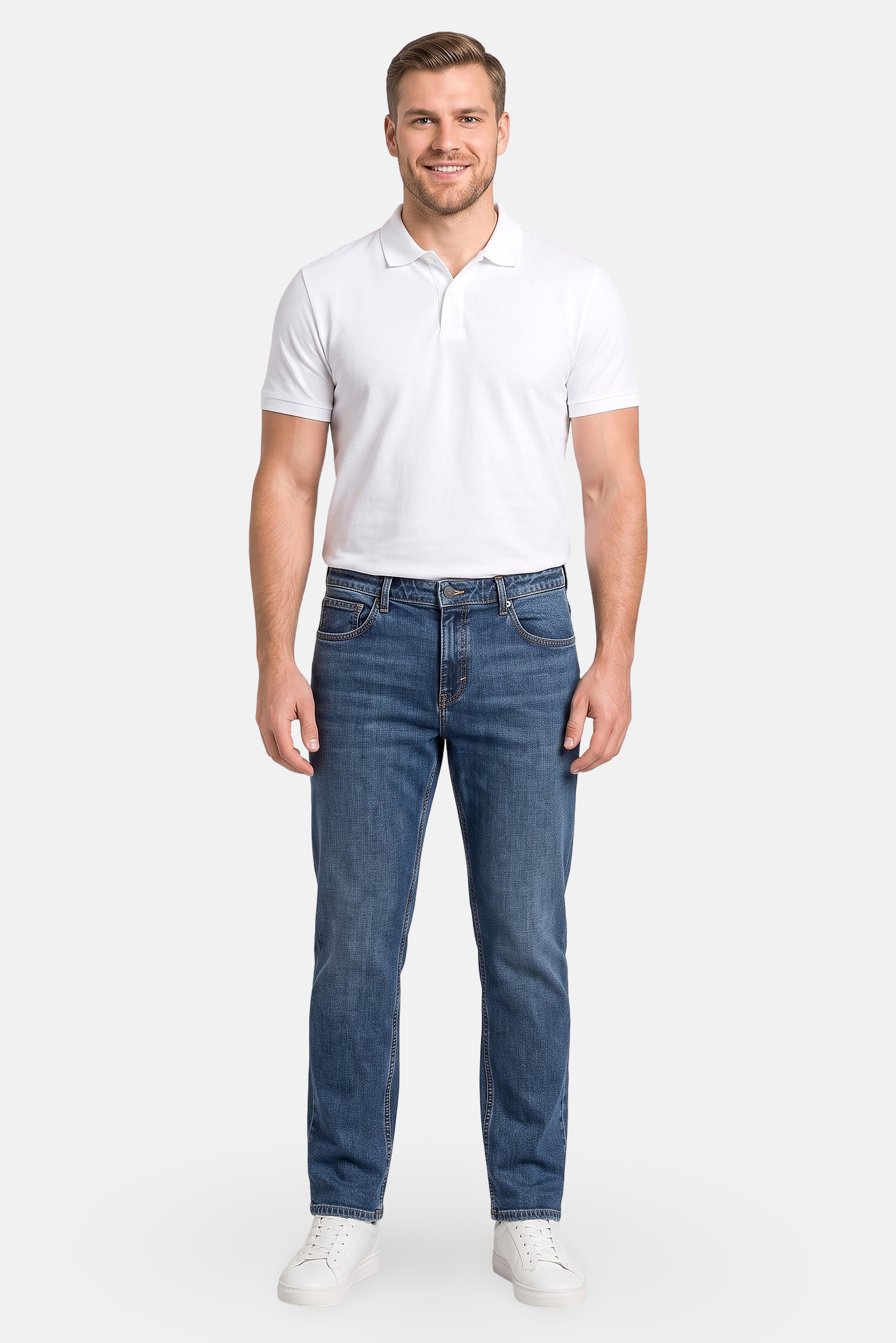 Men Straight Fit Washed Stretchable Jeans, Blue