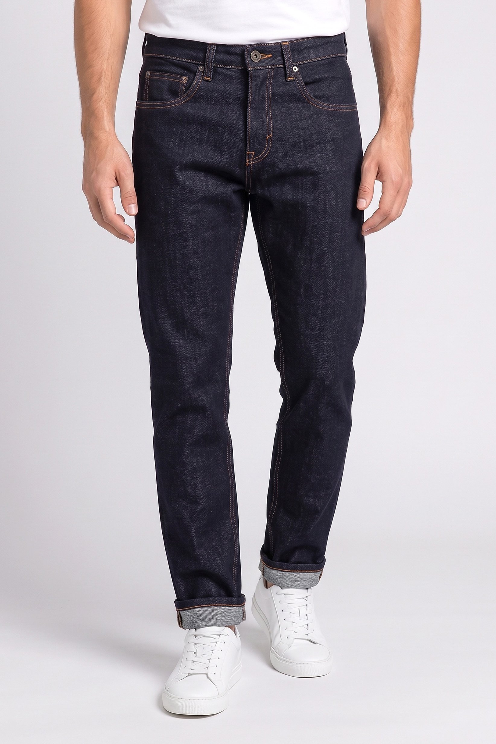 Men Straight Fit Solid Stretchable Jeans, Dark Navy