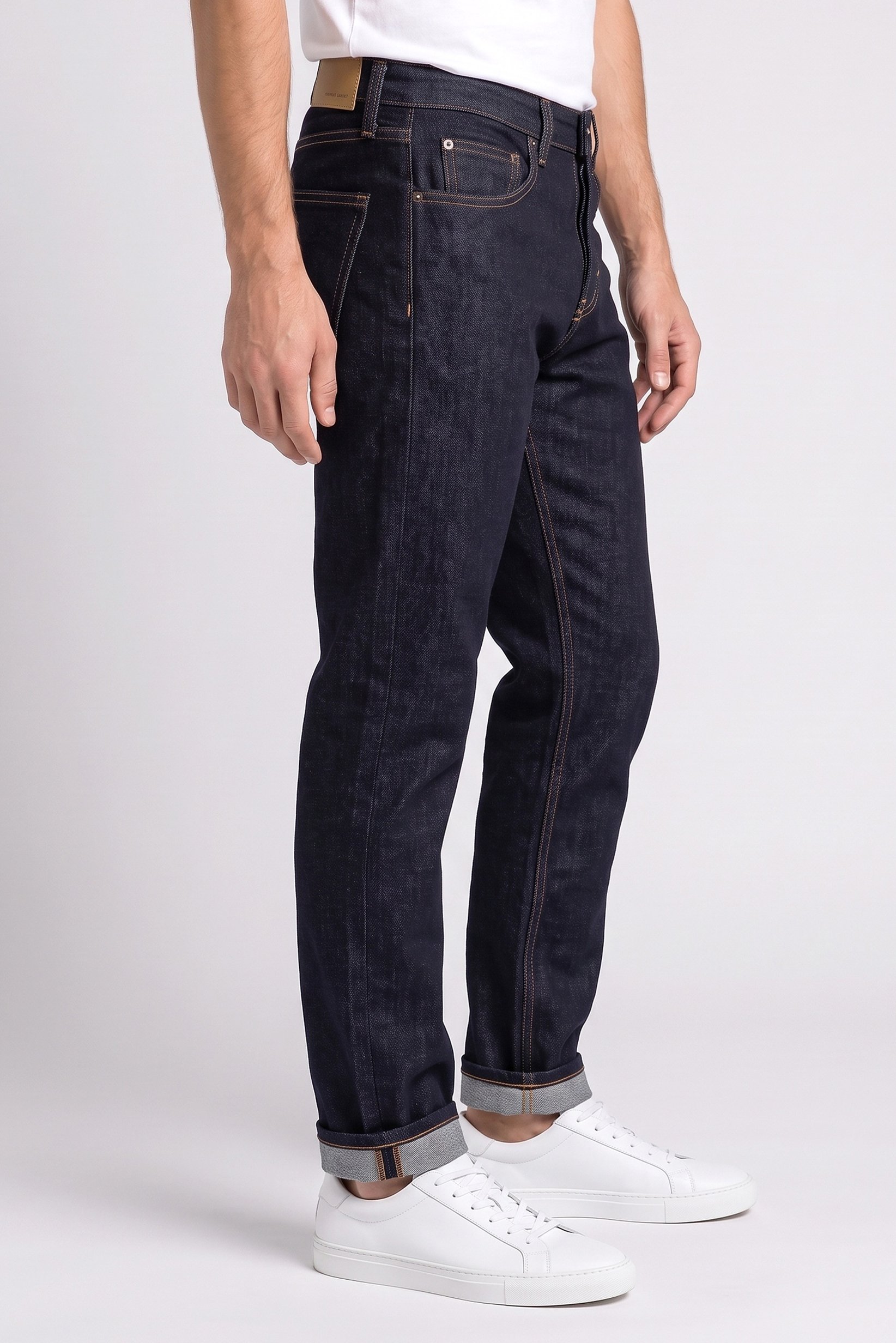 Men Straight Fit Solid Stretchable Jeans, Dark Navy