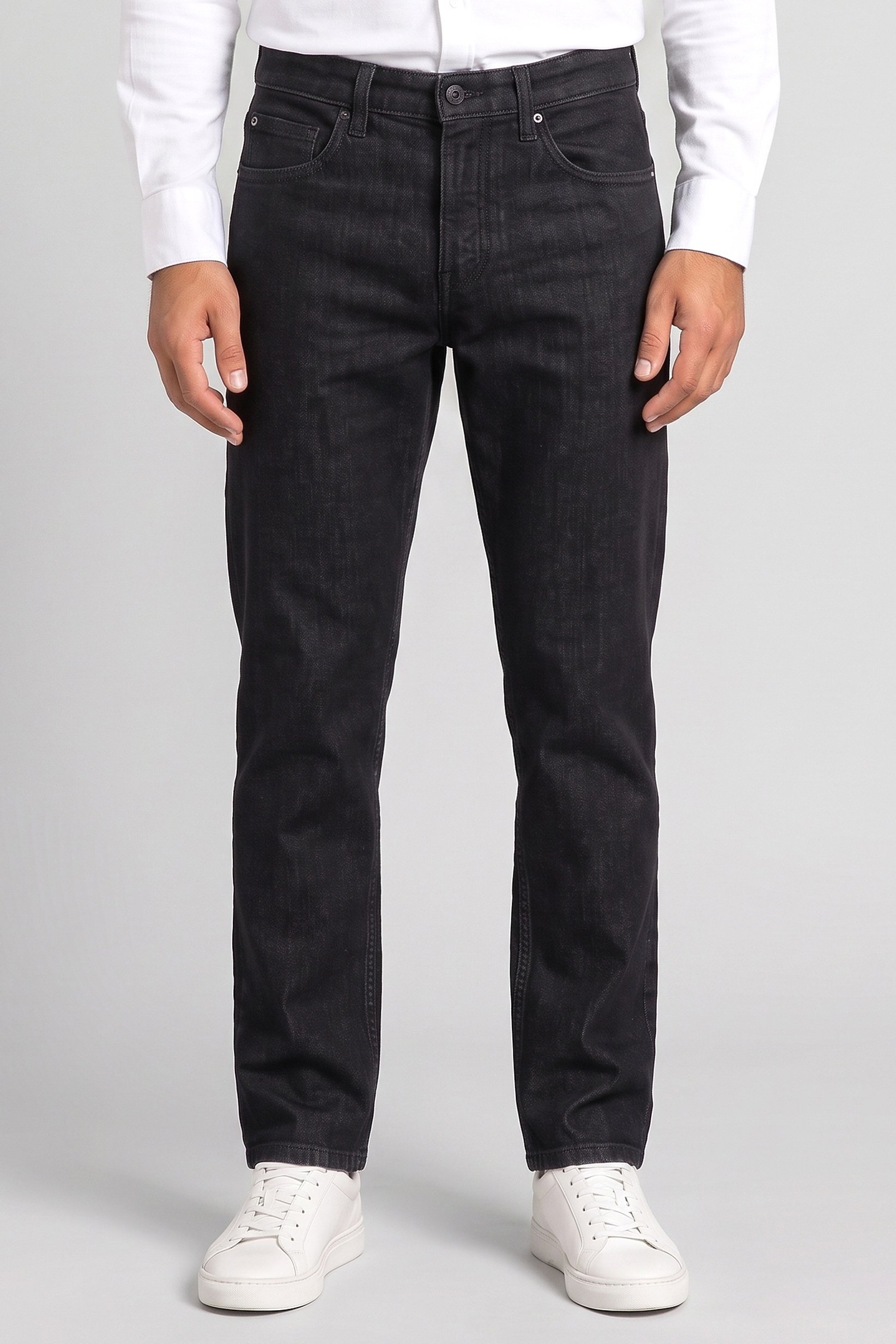 Men Straight Fit Washed Stretchable Jeans, Dark Grey