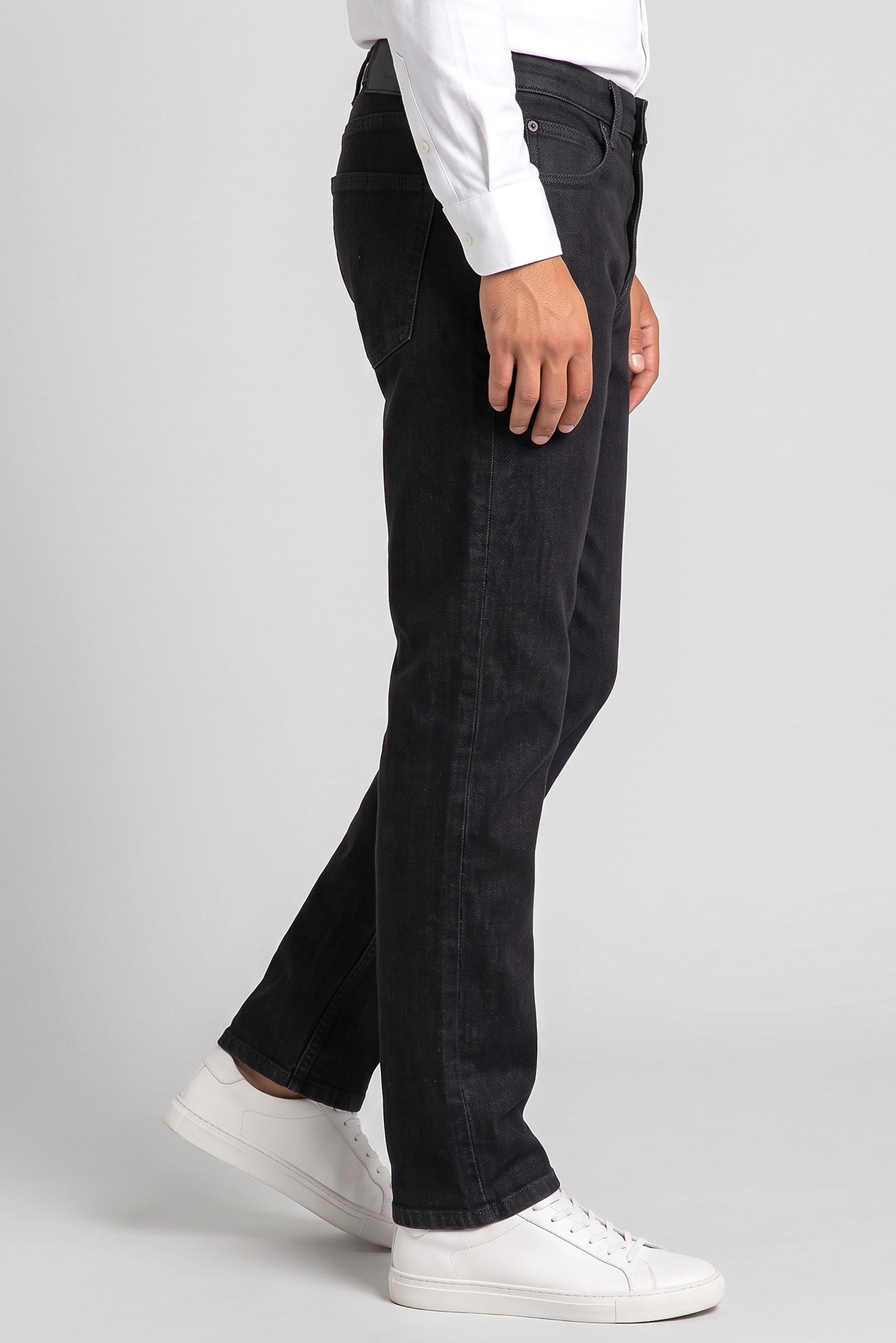 Men Straight Fit Washed Stretchable Jeans, Dark Grey