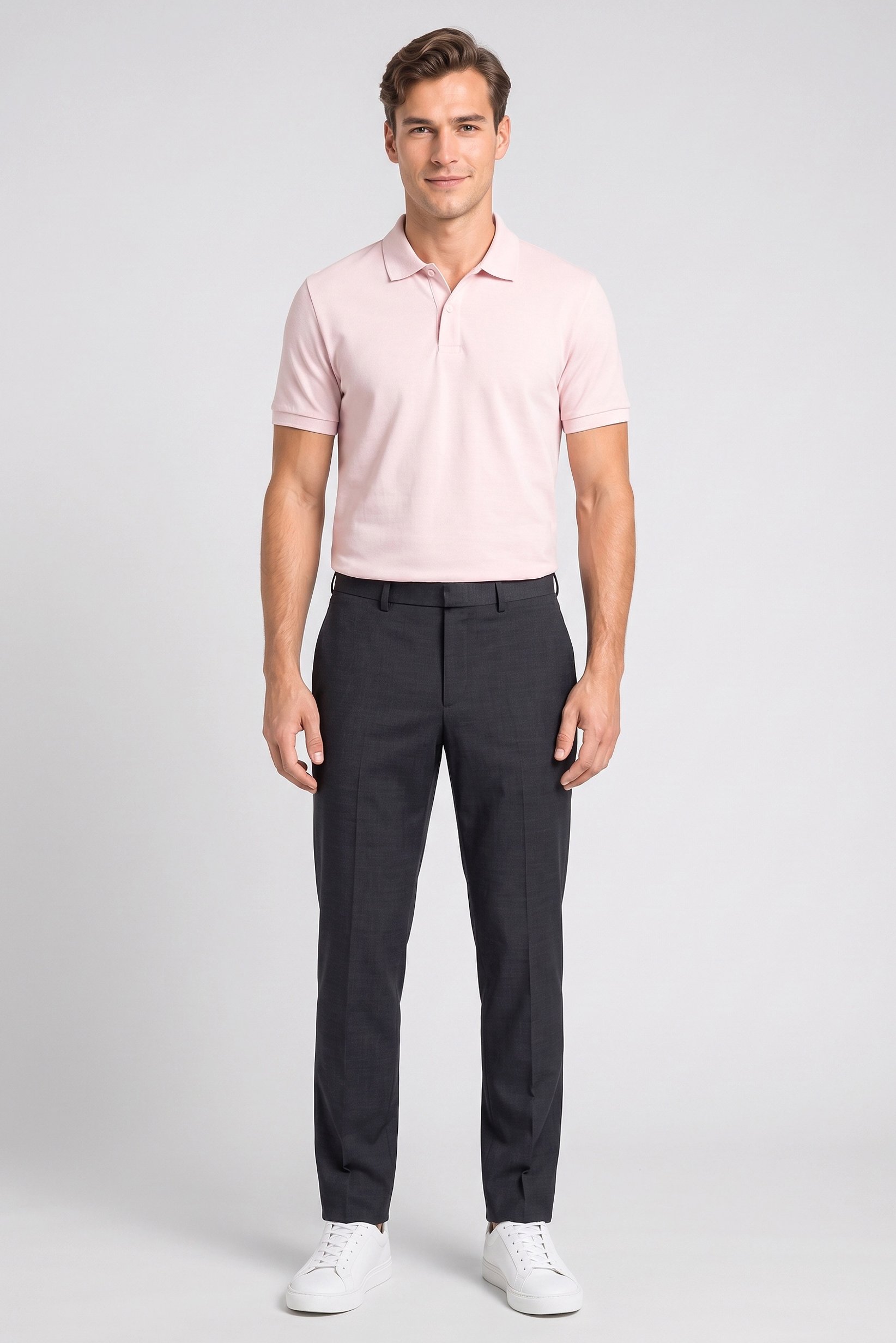 Men Regular Fit Solid Dress Pants, Dark Grey