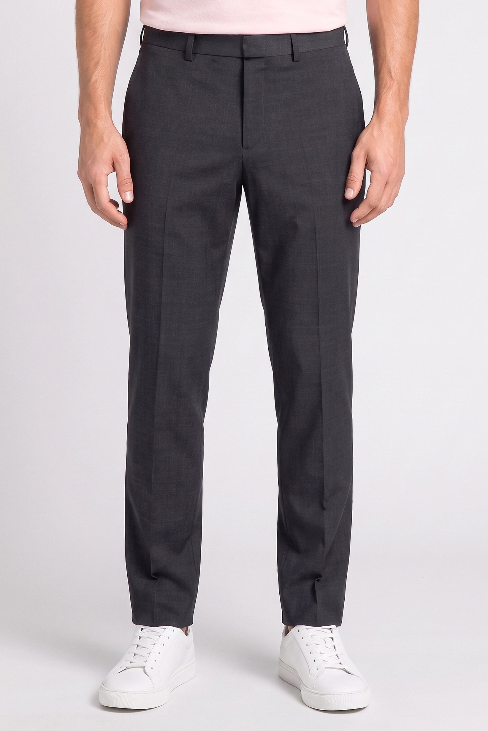Men Regular Fit Solid Dress Pants, Dark Grey