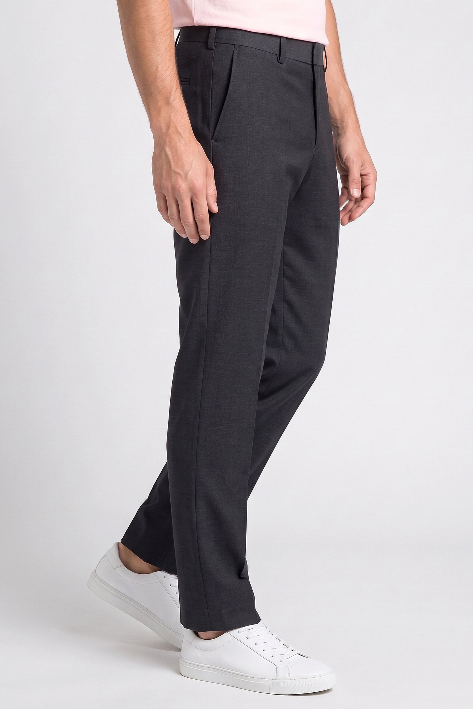 Men Regular Fit Solid Dress Pants, Dark Grey