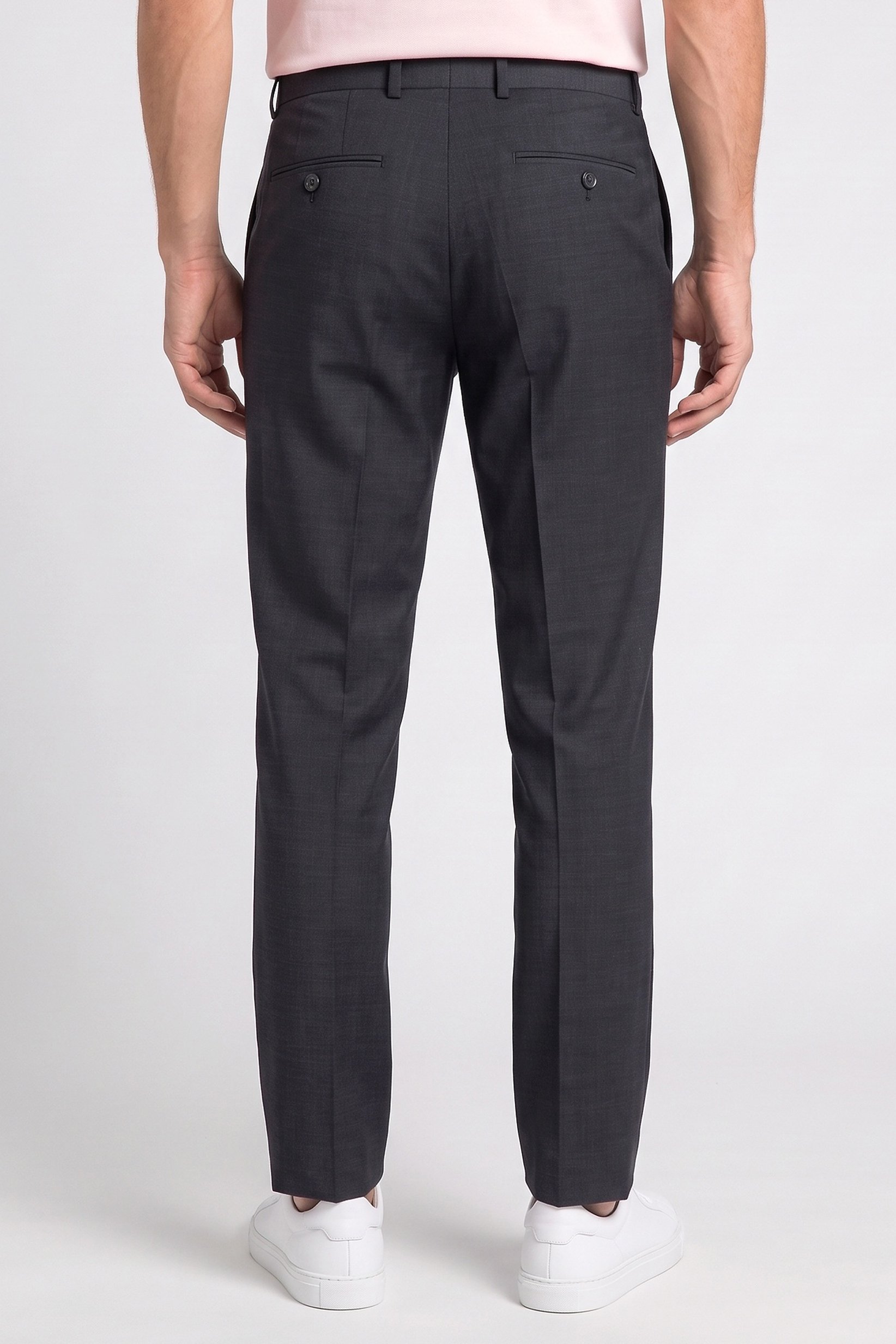 Men Regular Fit Solid Dress Pants, Dark Grey