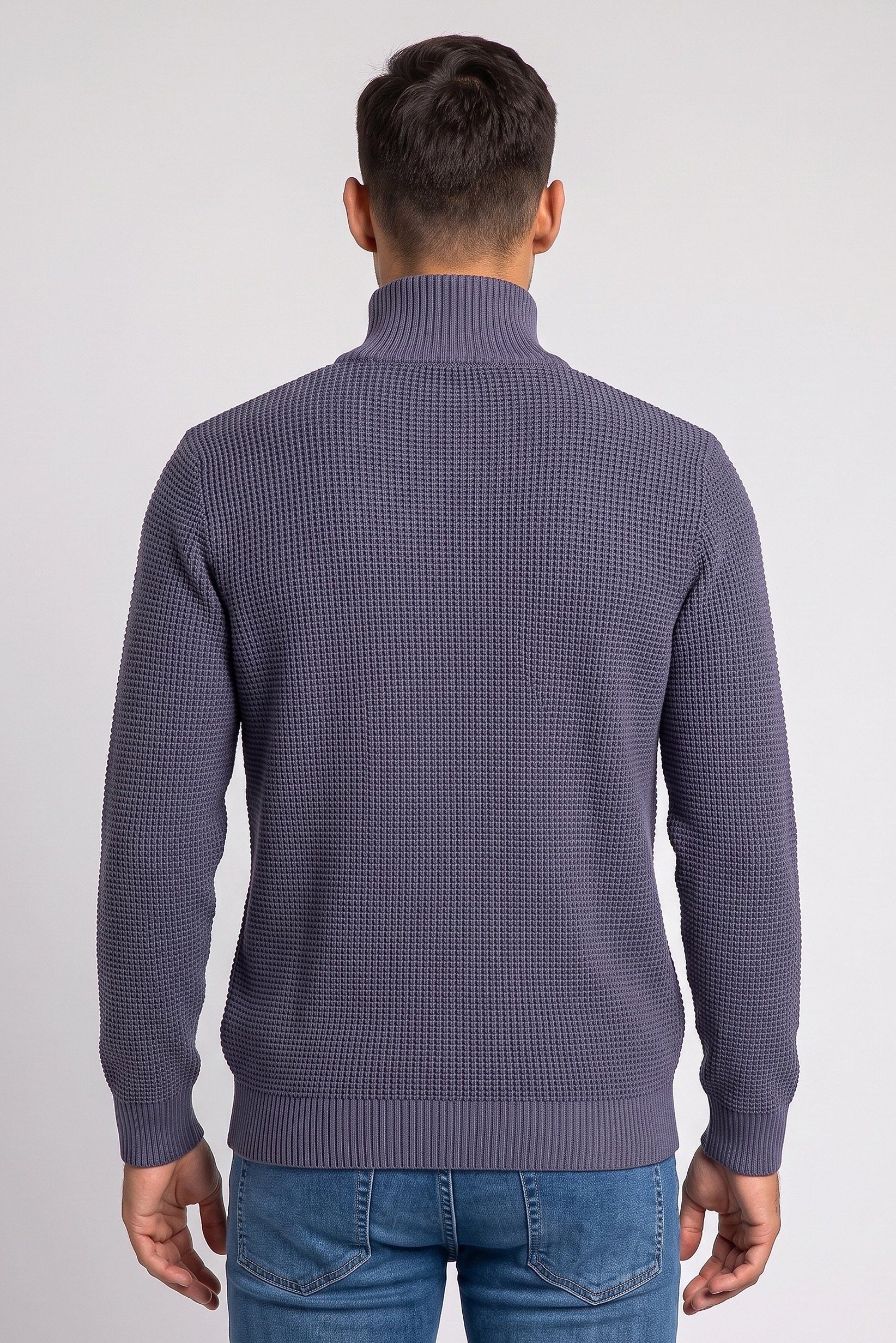 Men Turtle Neck Crochet Sweater, Slate Grey
