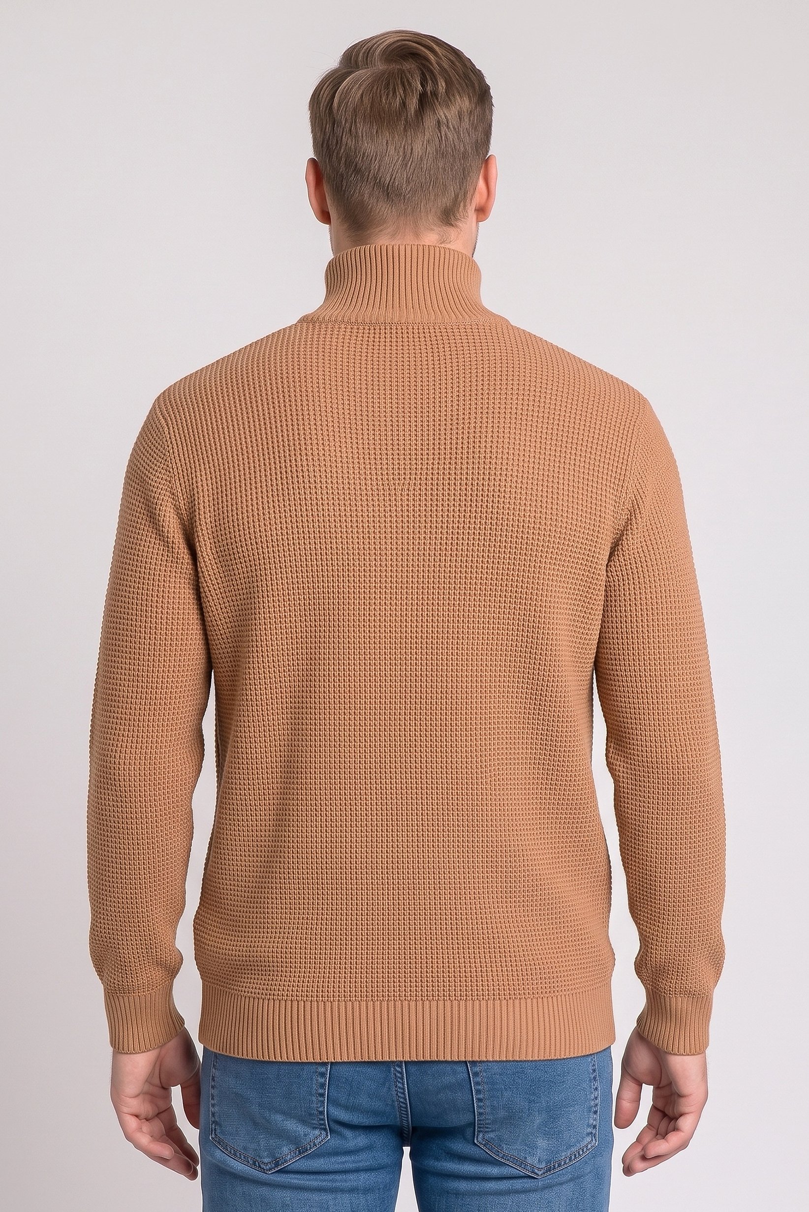 Men Turtle Neck Textured Sweater, Tan