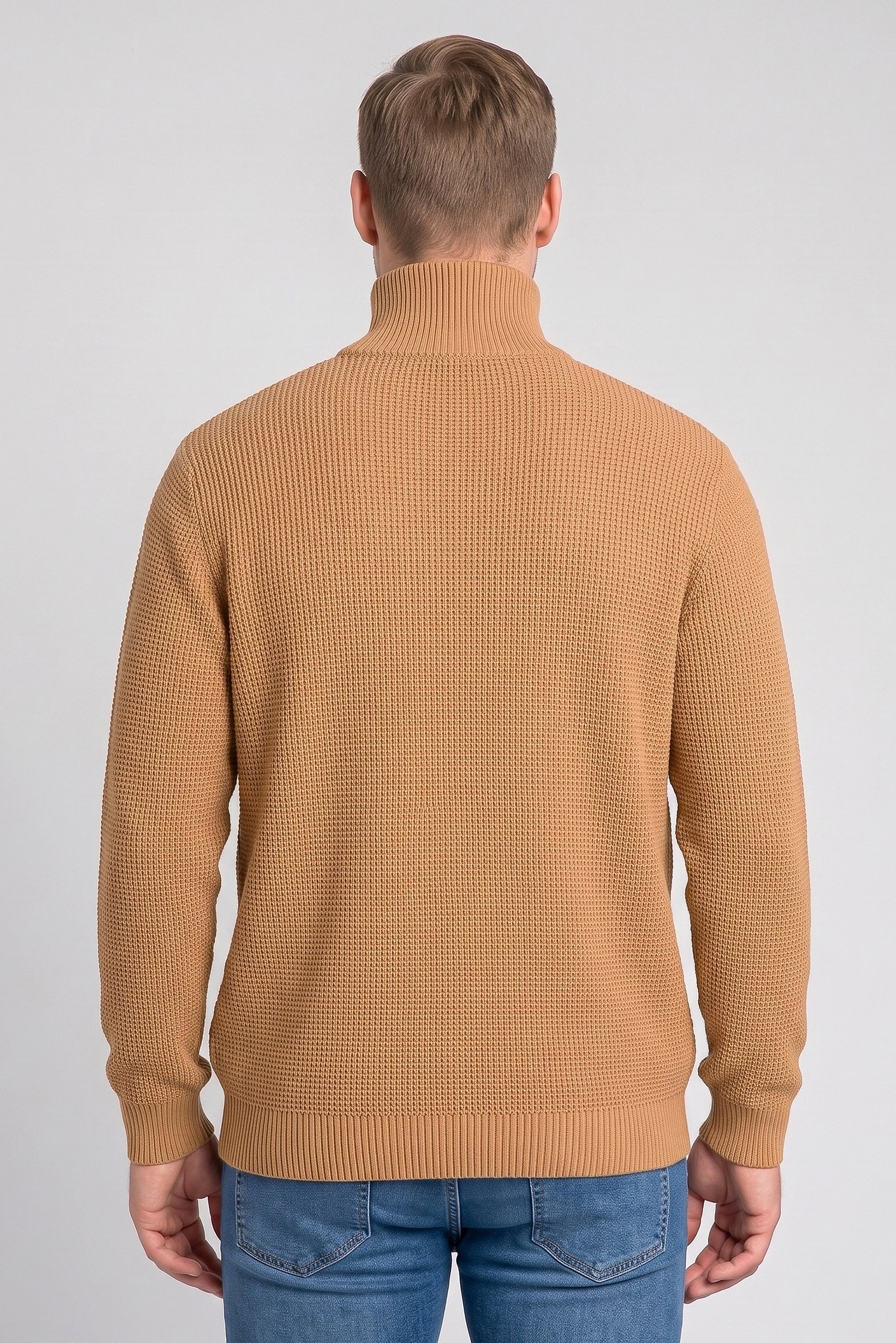 Men Turtle Neck Textured Sweater, Tan