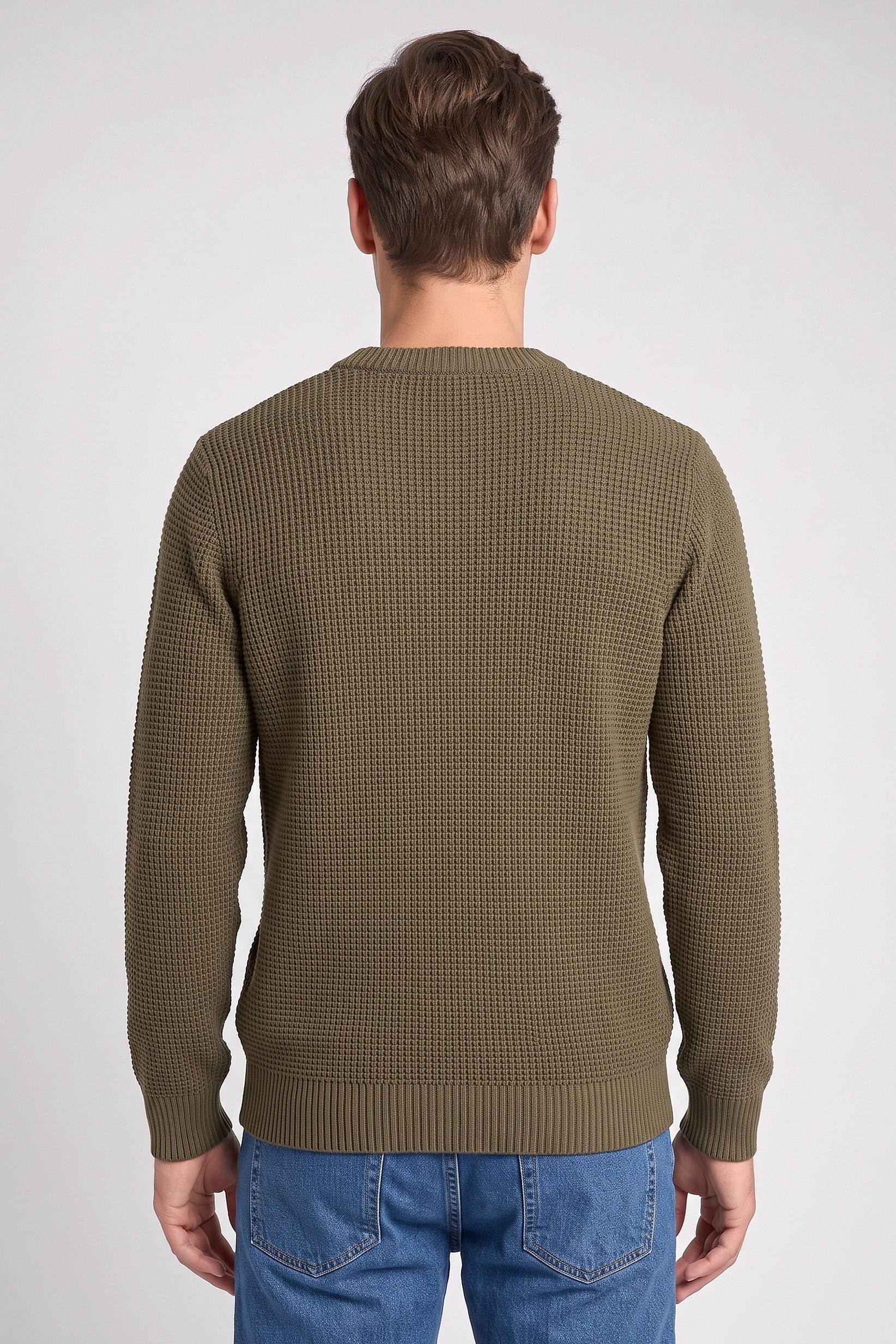 Men Crew neck Waffle Sweather, Olive