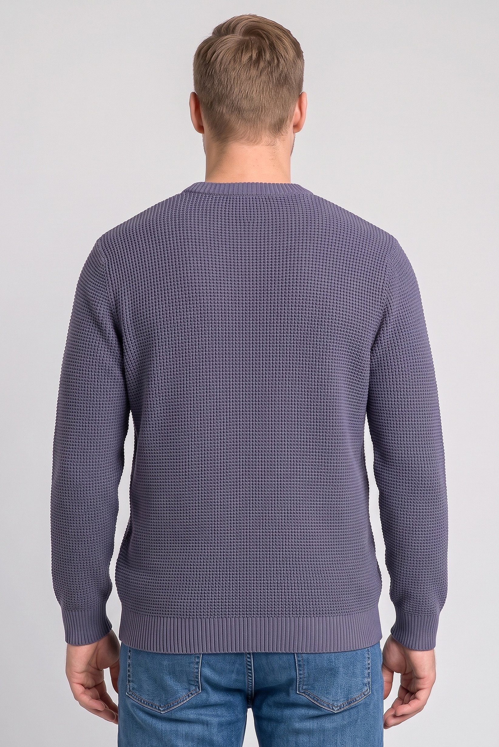 Men Crew Neck Textured Sweater, Light Navy