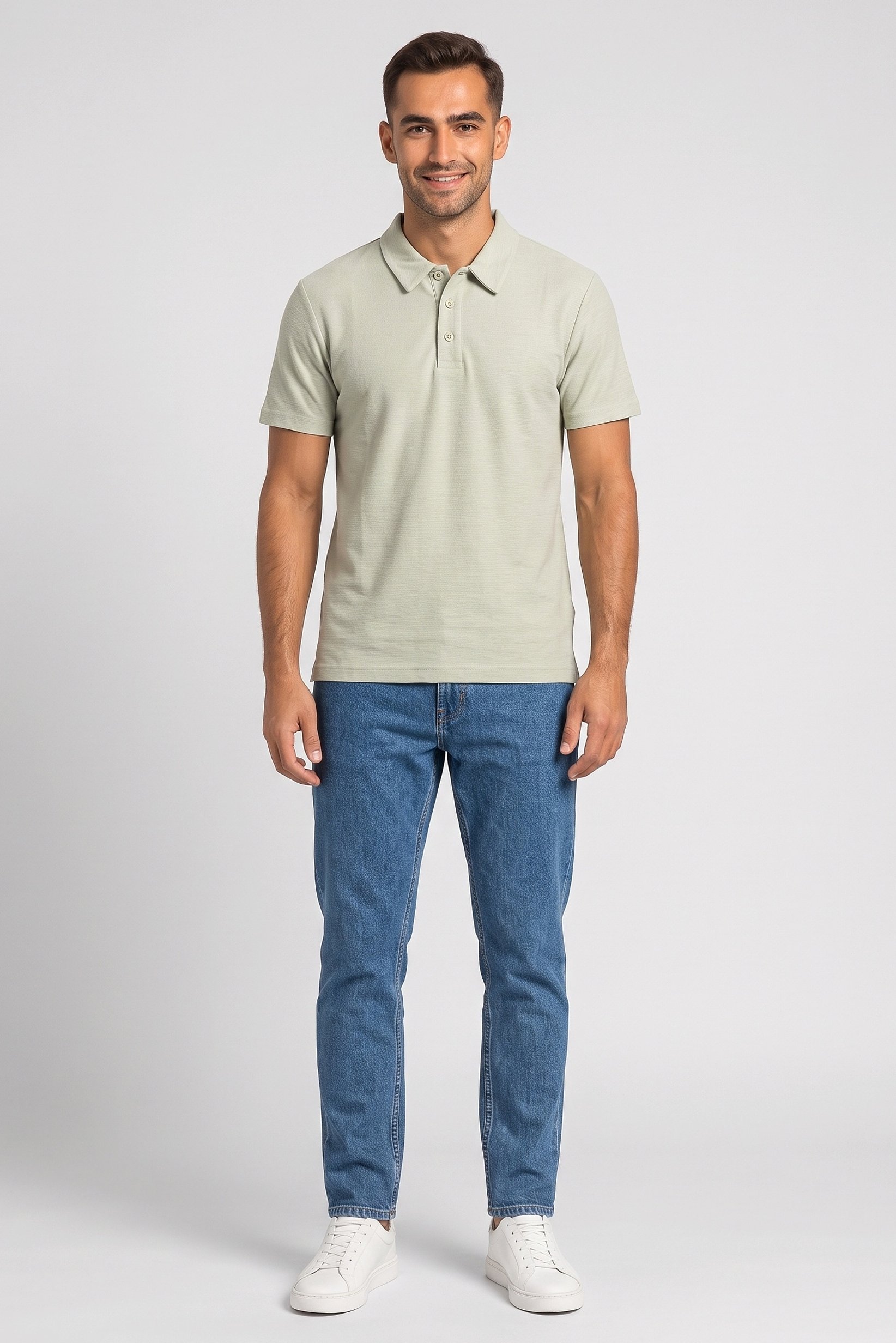 Men Regular Fit Textured Short Sleeve Polo Shirt, Mint Green