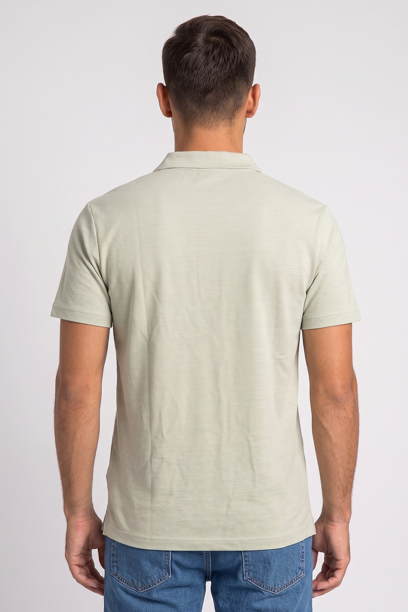 Men Regular Fit Textured Short Sleeve Polo Shirt, Mint Green