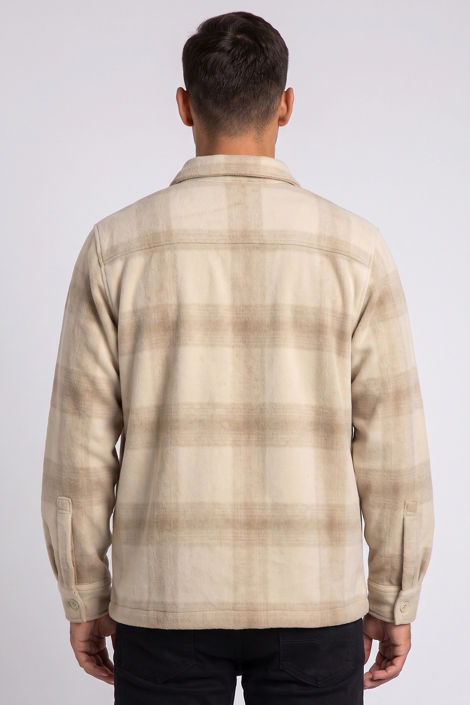 Men Plaid Long Sleeve Jacket Shirt, Beige