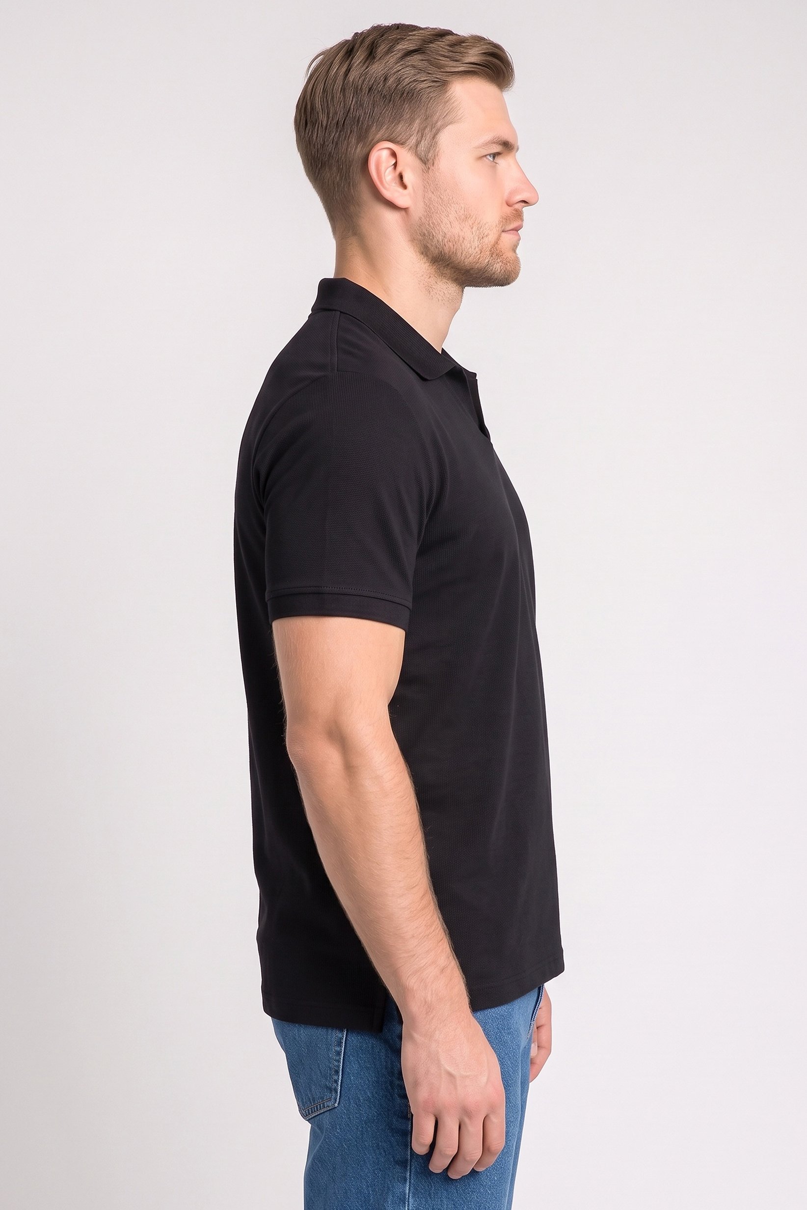 Men Regular Fit Textured Short Sleeve Polo Shirt, Black
