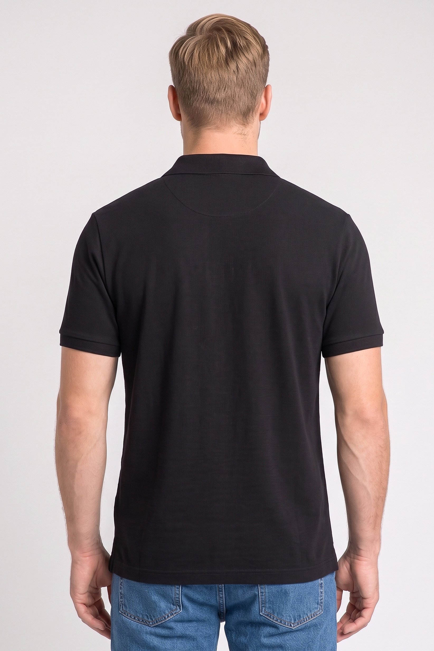 Men Regular Fit Textured Short Sleeve Polo Shirt, Black