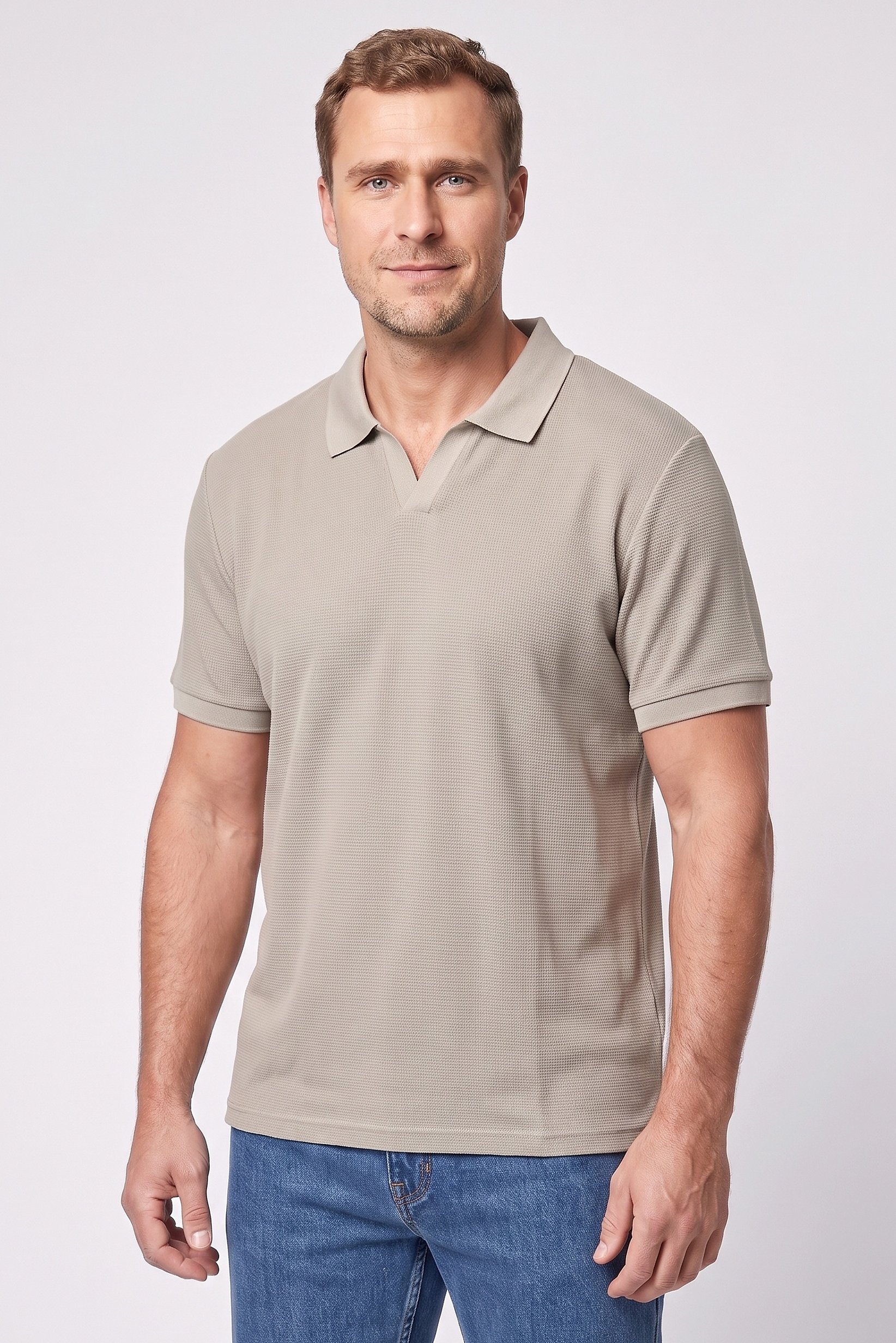 Men Regular Fit Textured Short Sleeve Polo Shirt, Sage Green
