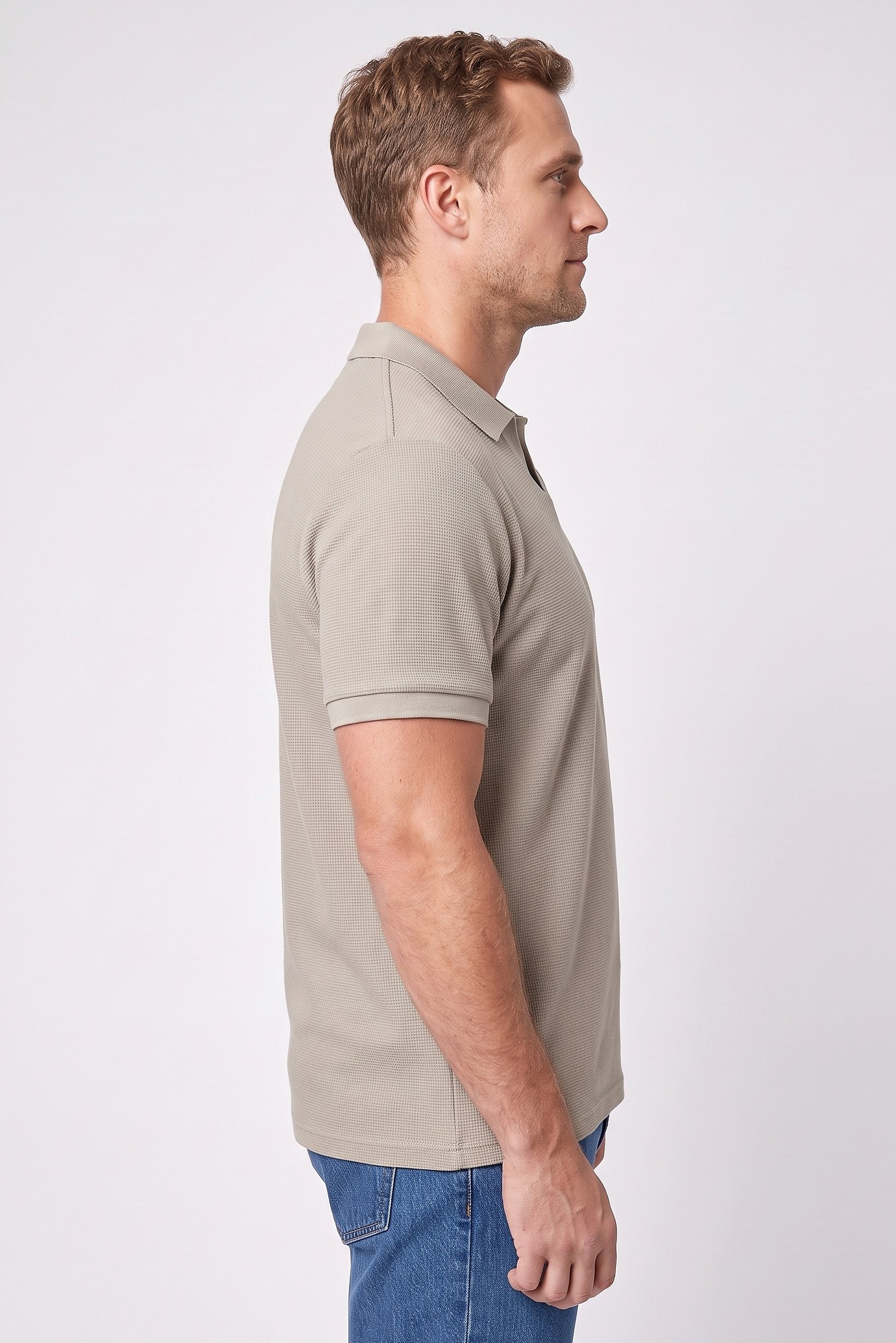 Men Regular Fit Textured Short Sleeve Polo Shirt, Sage Green