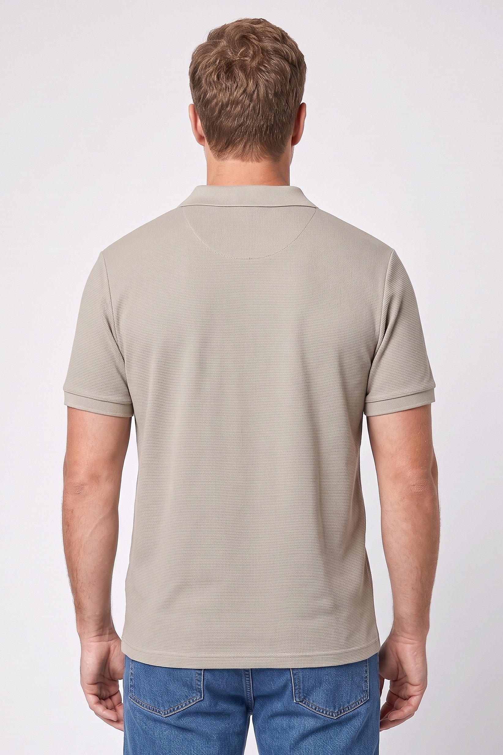 Men Regular Fit Textured Short Sleeve Polo Shirt, Sage Green