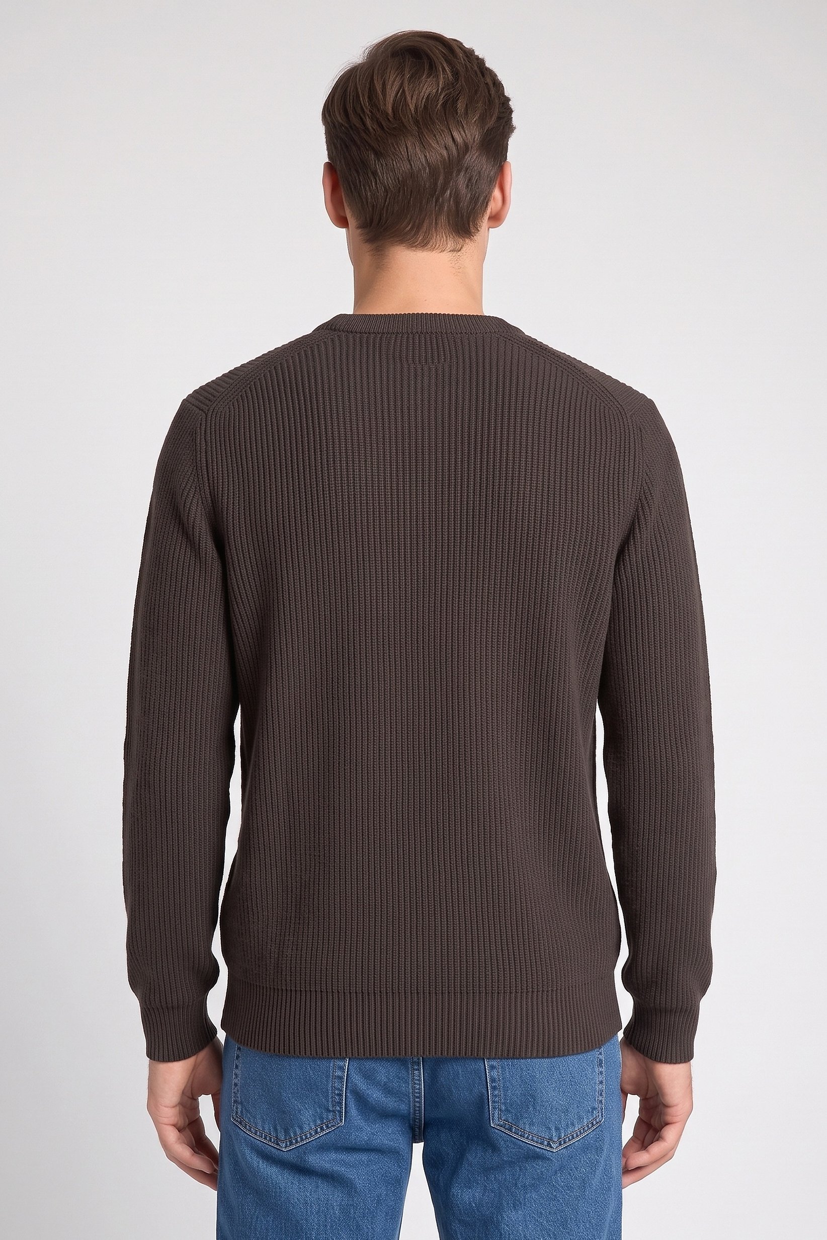 Men Crew Neck Knitted Sweater, Charcoal Grey