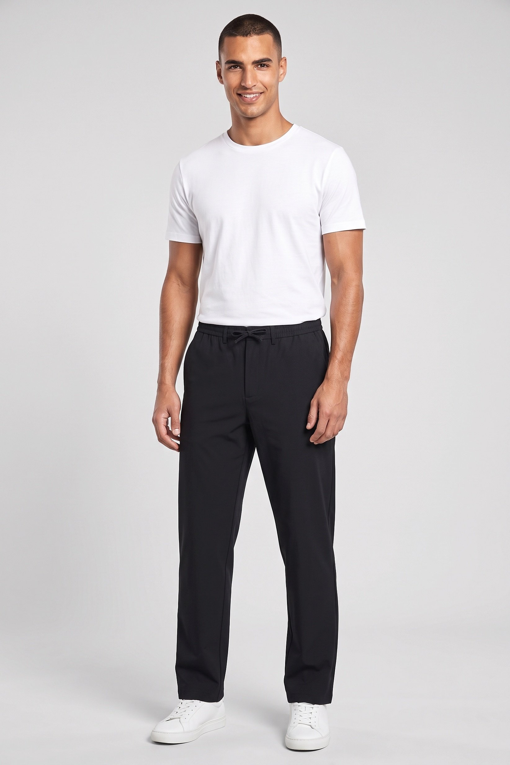 Men Baggy Fit Plain Straight Leg Pants, Black