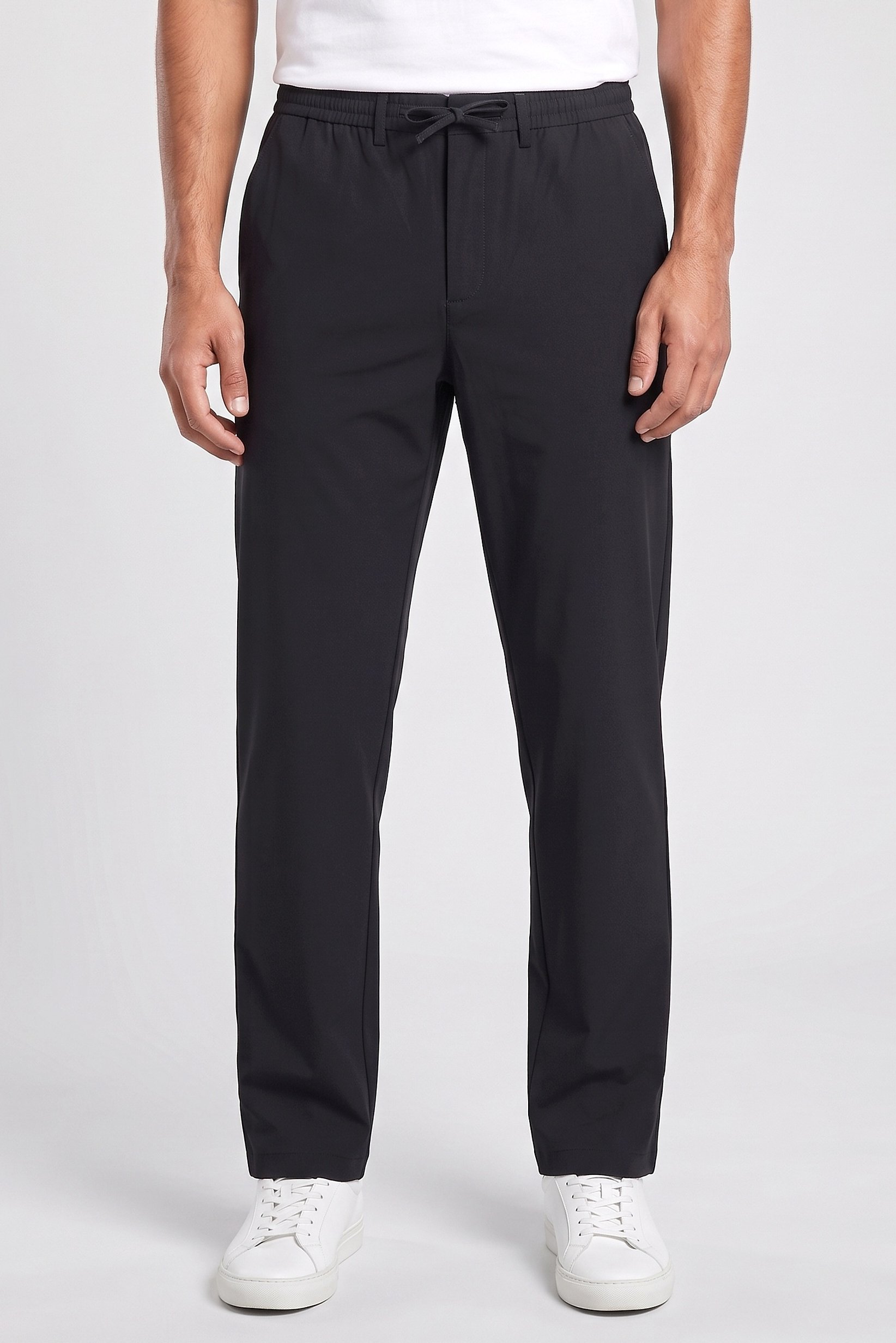 Men Baggy Fit Plain Straight Leg Pants, Black