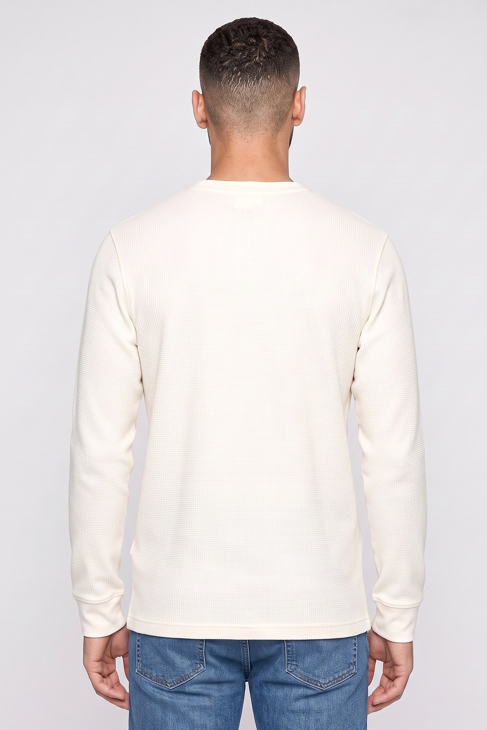 Men Crew Neck Long Sleeve Textured T-Shirt, Ivory