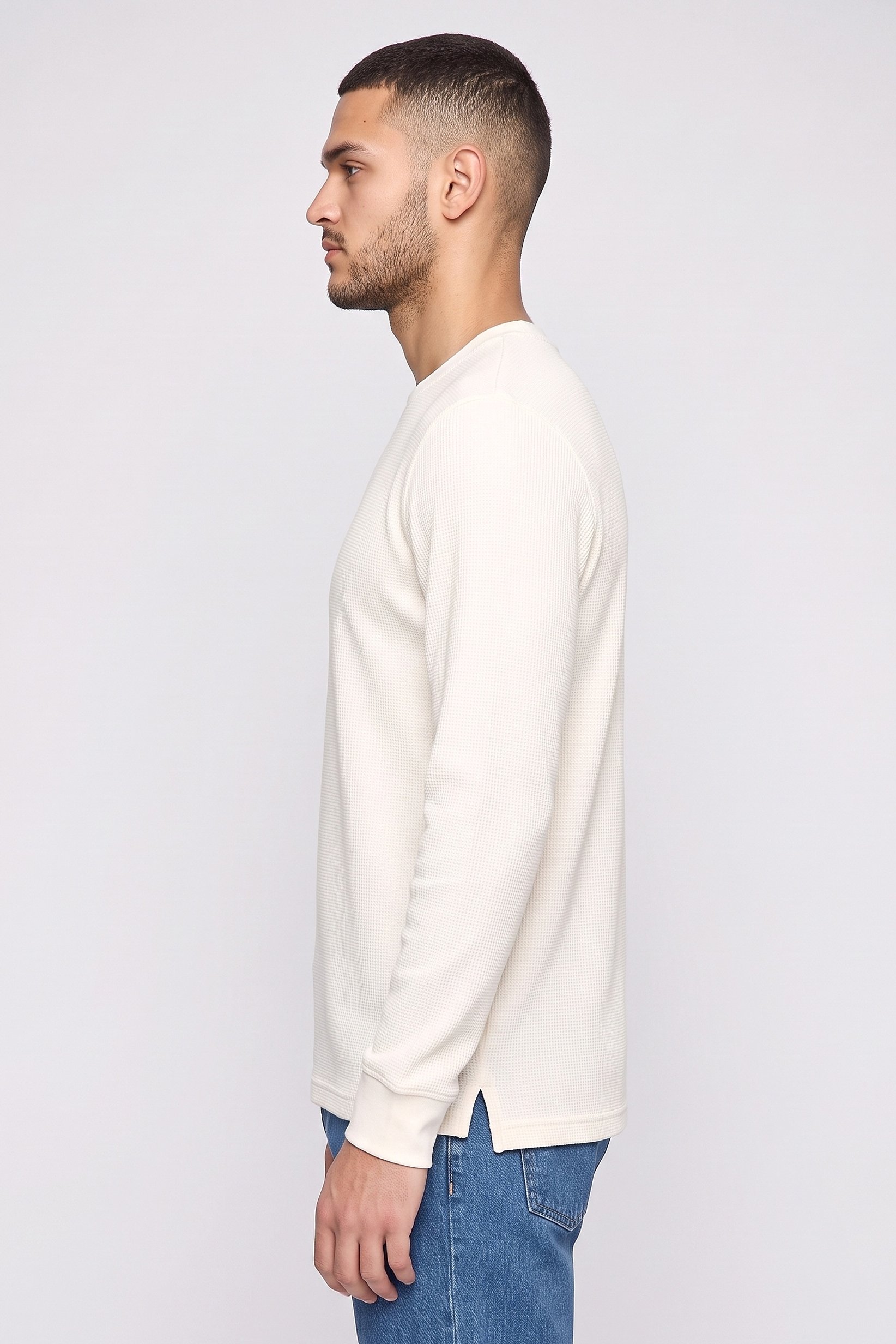 Men Crew Neck Long Sleeve Textured Sweatshirt, Off White