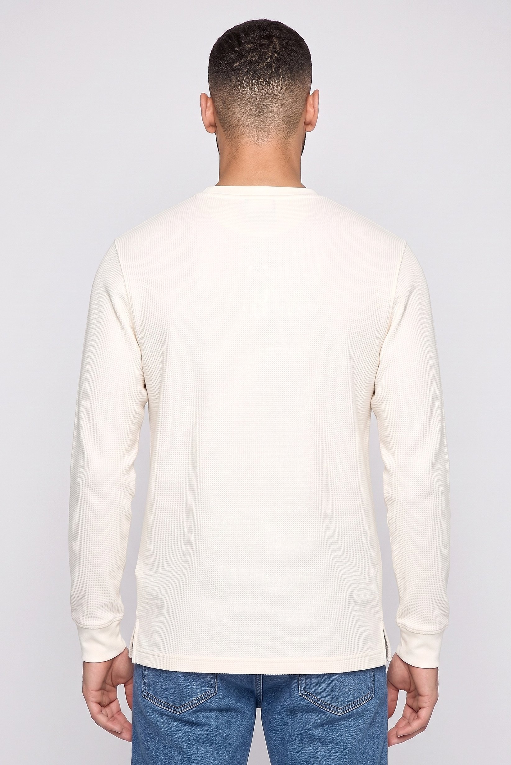 Men Crew Neck Long Sleeve Textured Sweatshirt, Off White