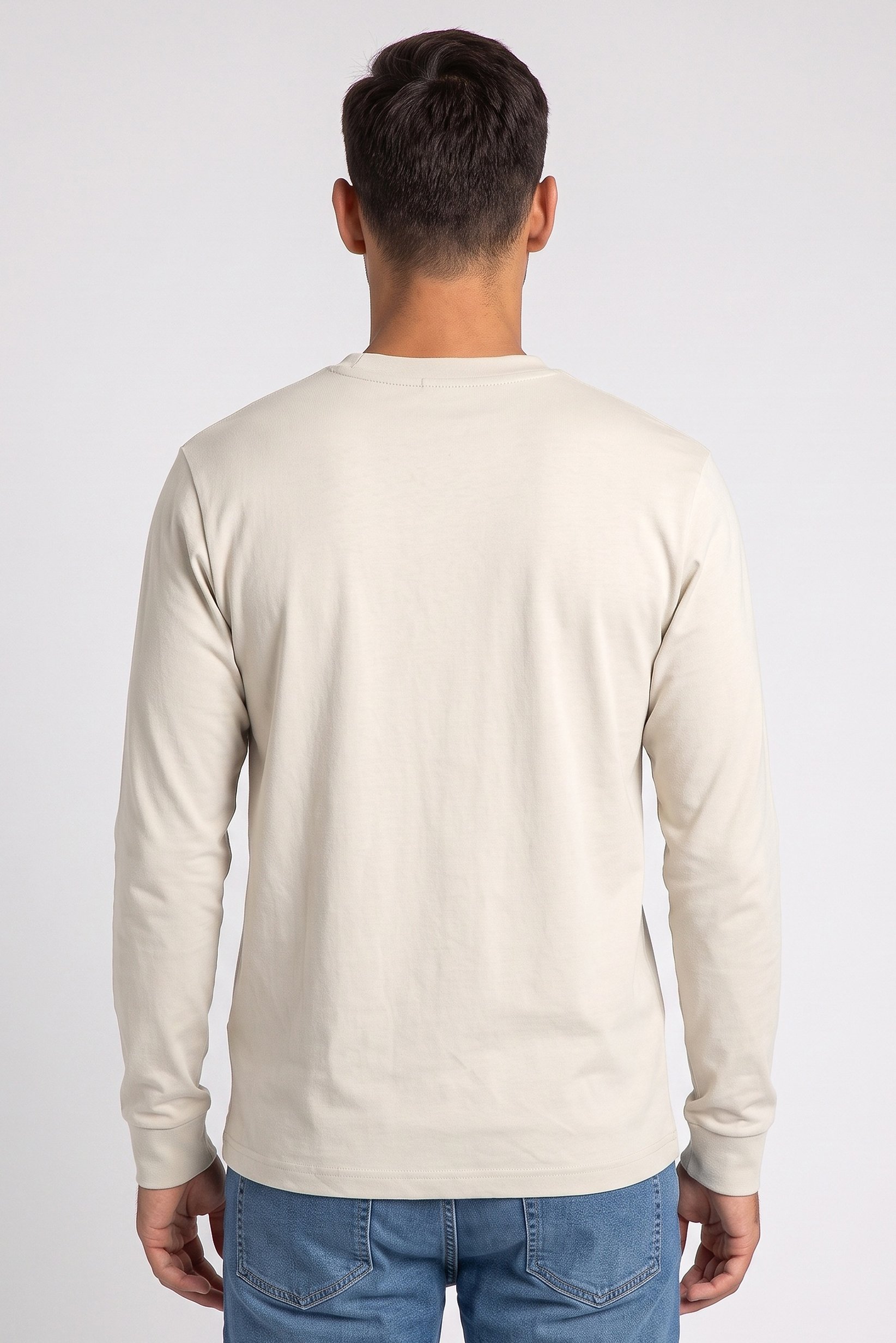 Men Crew Neck Long Sleeve Solid Sweatshirts, Light Beige