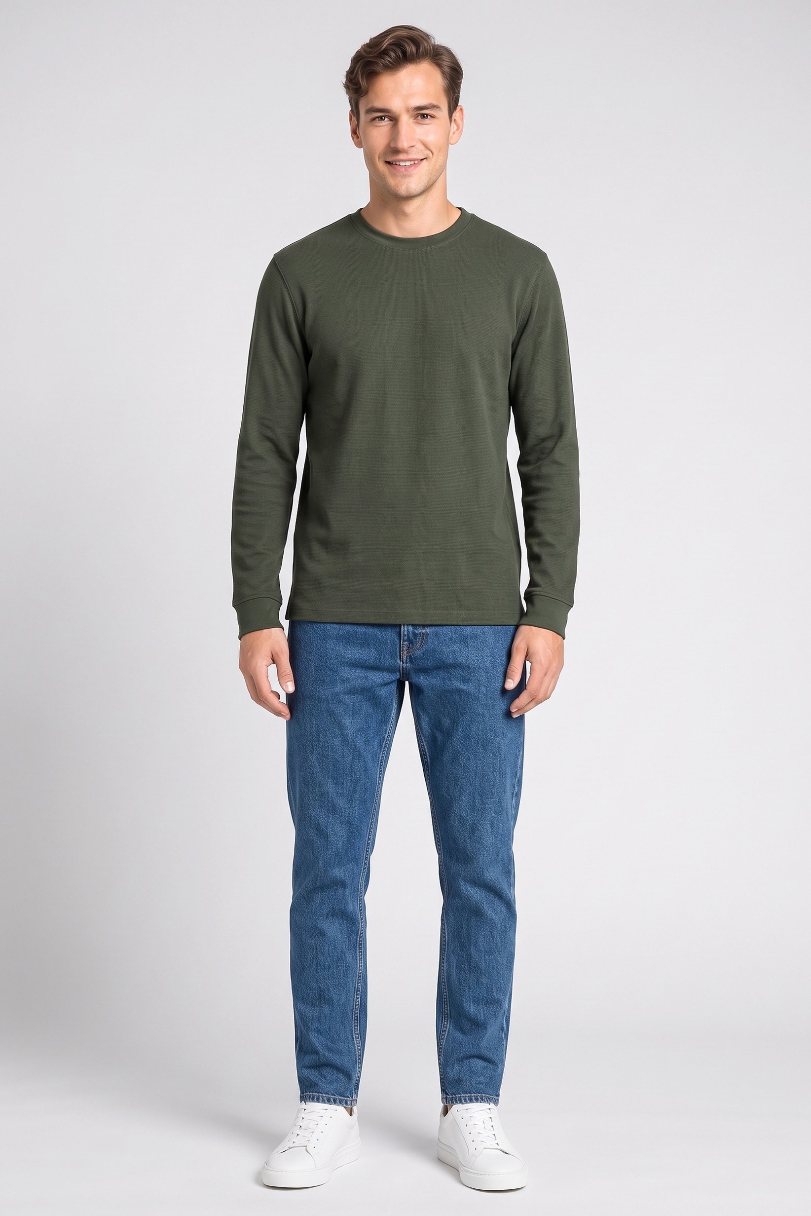 Men Regular Fit Long Sleeve Outdoor Sweatshirt, Olive