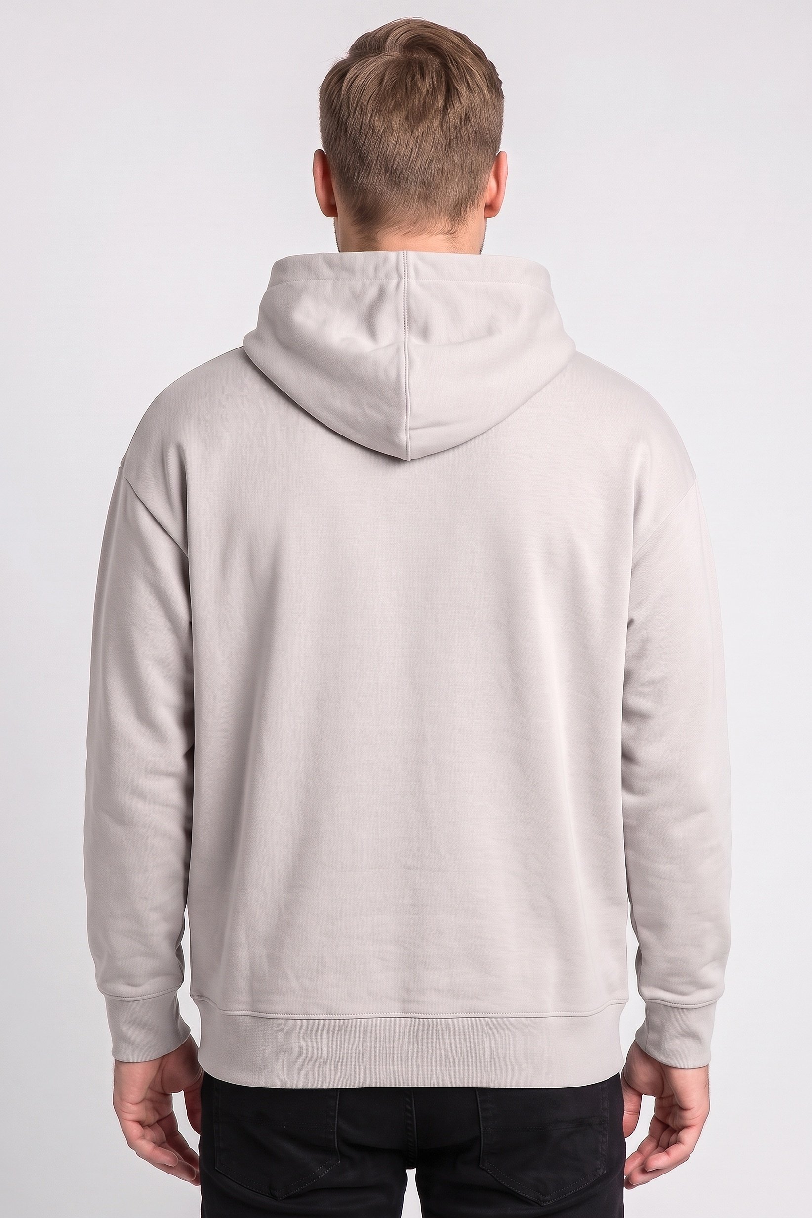 Men Solid Long Sleeve Hoodie, Light Grey