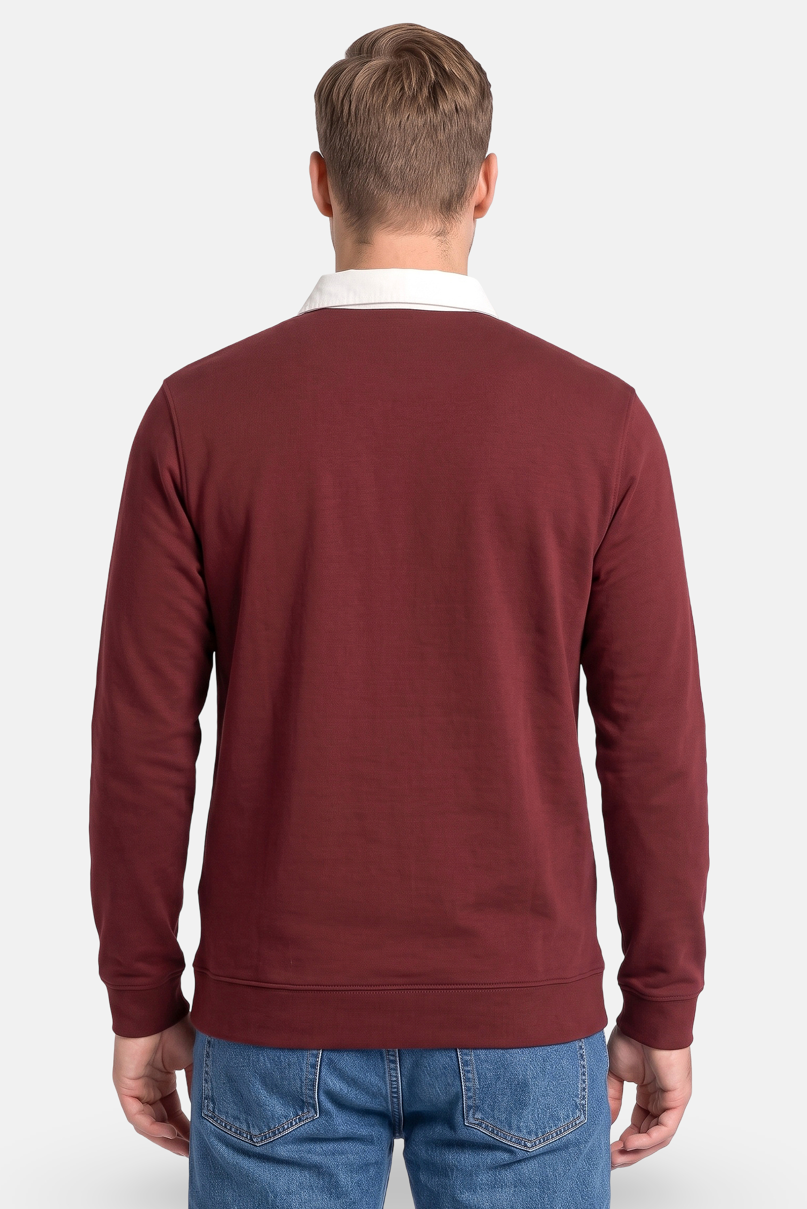 Men Regular Fit Long Sleeve Plain Polo Shirt, Maroon