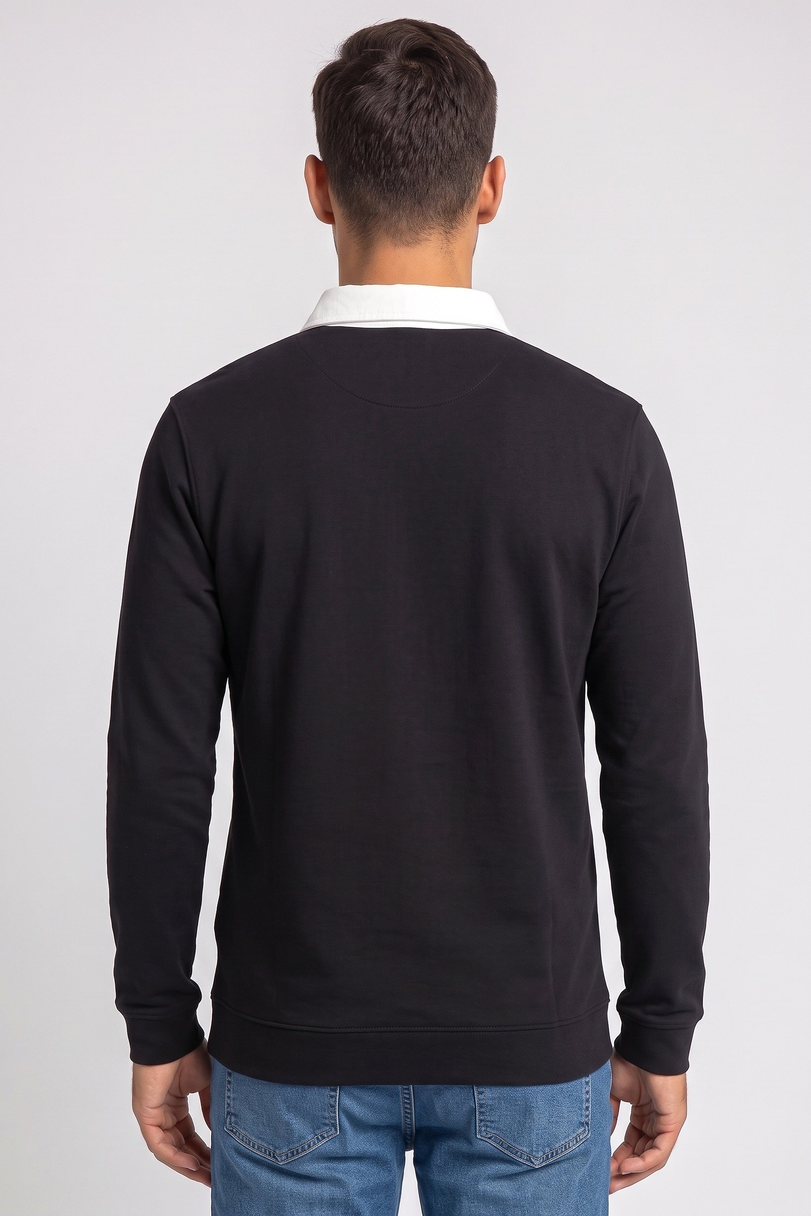 Men Regular Fit Long Sleeve Plain Polo Shirt, Black