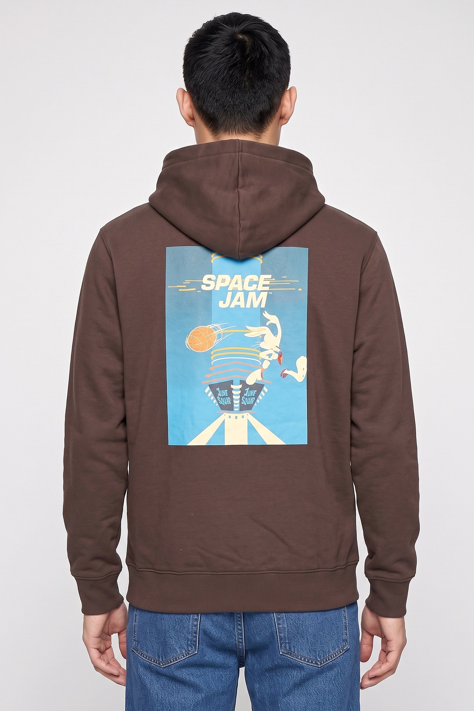 Men Space Jam Long Sleeve Graphic Print Hoodie, Dark Brown