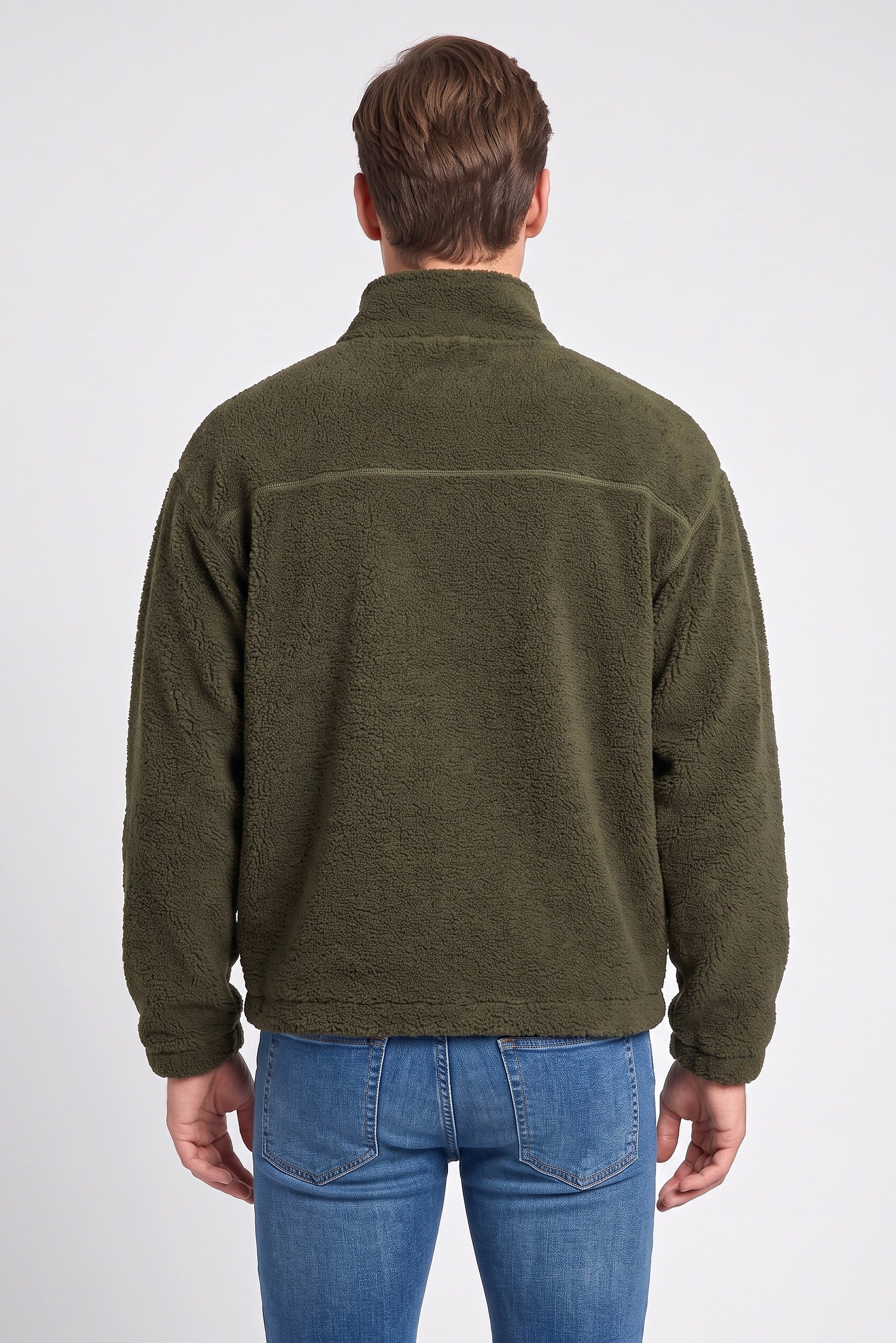 Men Mock Neck Textured Half Zip Sweatshirt, Deep Khaki