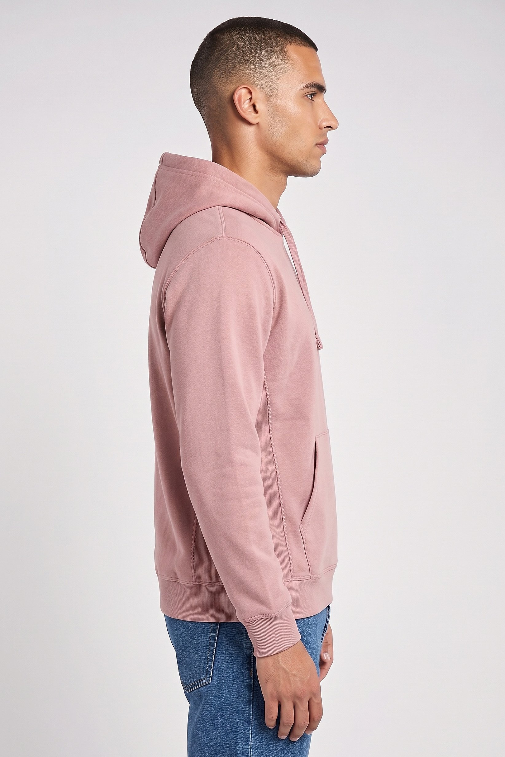 Men Solid Long Sleeve Hoodie, Dusty Pink