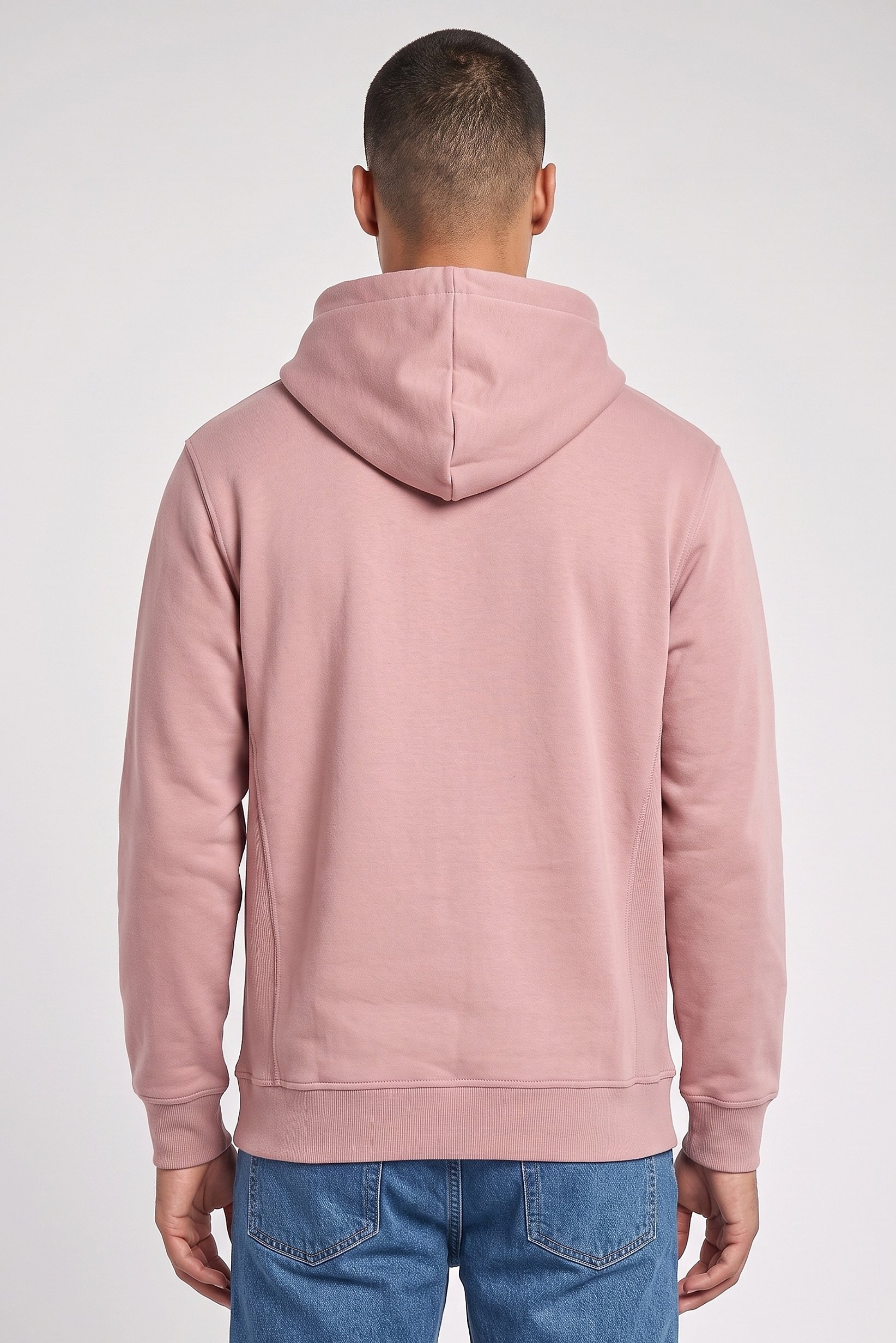 Men Solid Long Sleeve Hoodie, Dusty Pink