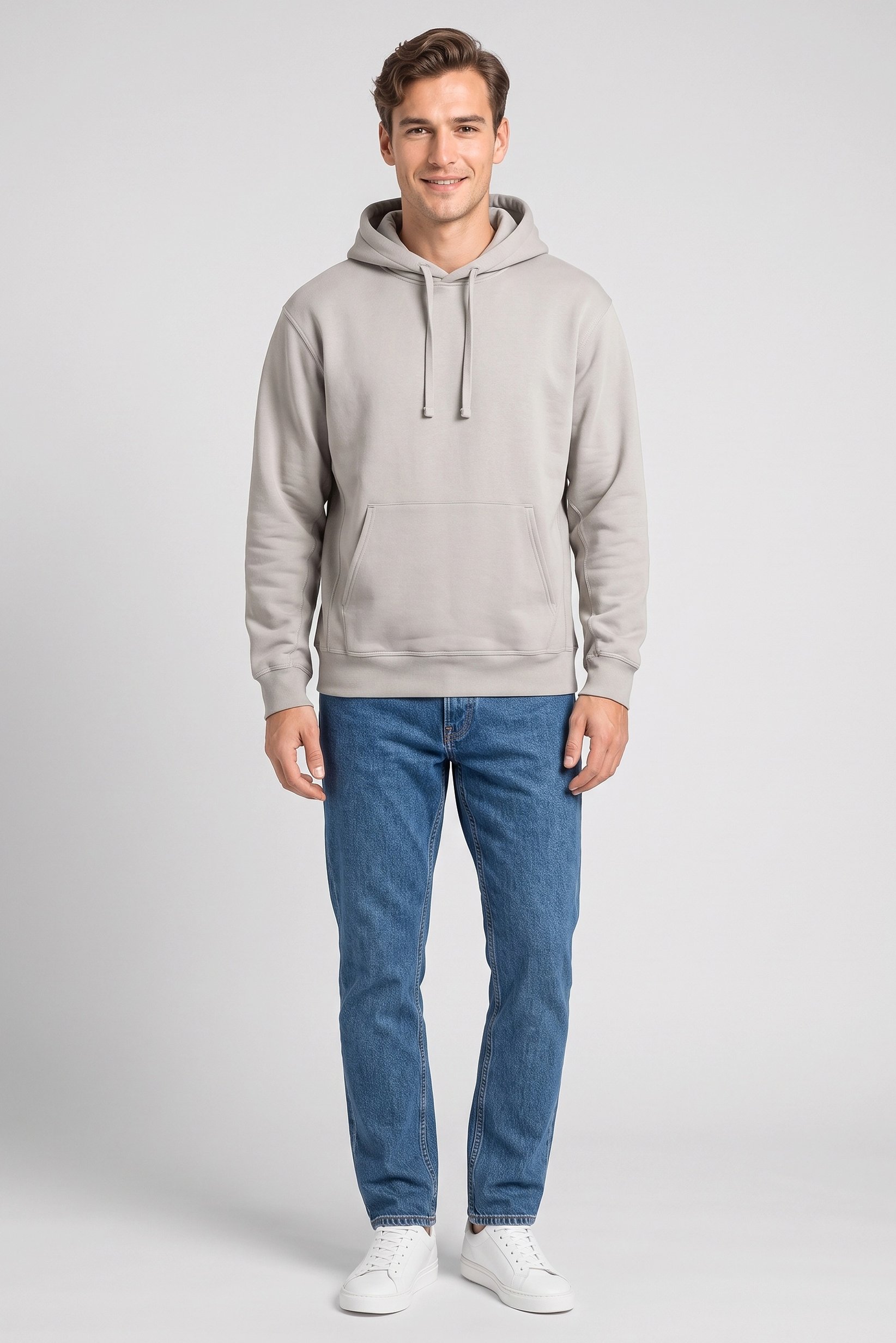 Men Solid Long Sleeve Hoodie, Grey