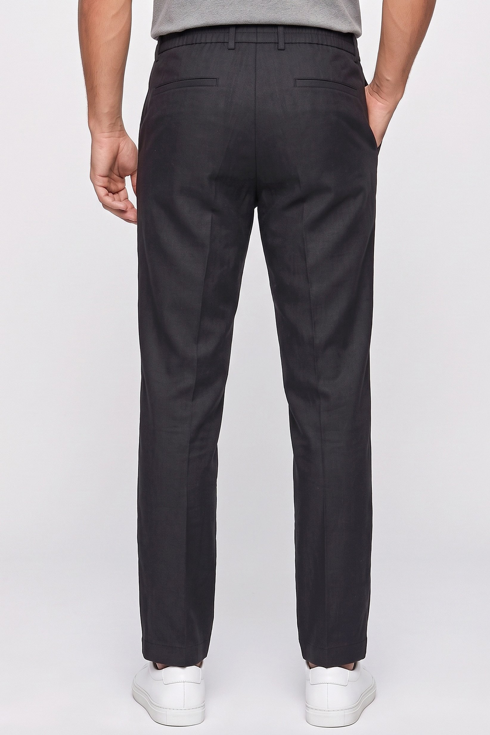 Men Regular Fit Solid Straight Leg Pants, Black