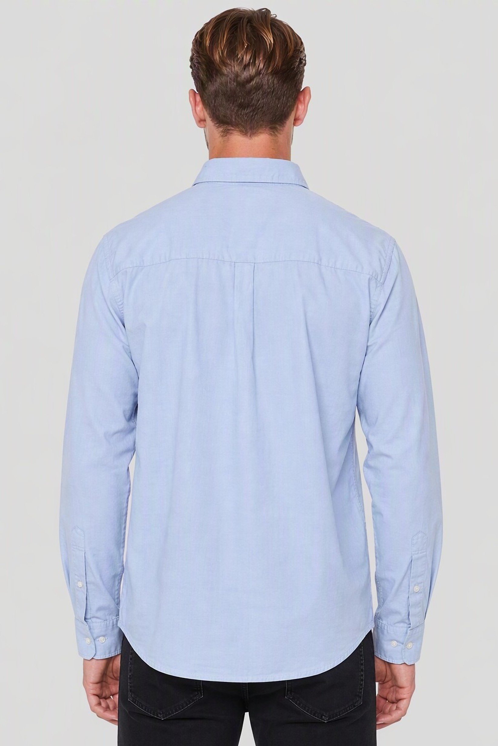 Men Oversized Fit Long Sleeve Solid Casual Shirt, Light Blue