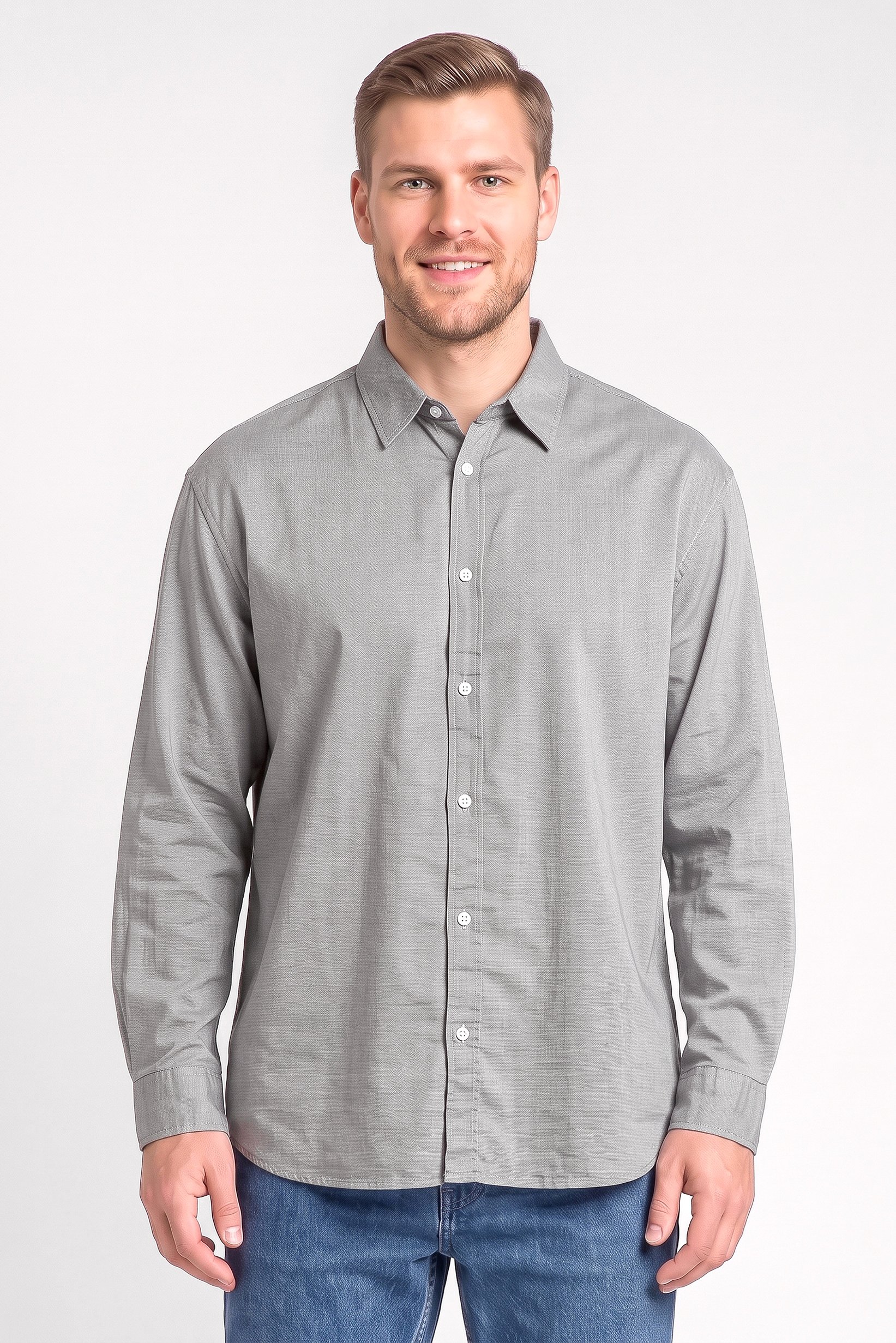 Men Oversized Fit Long Sleeve Solid Casual Shirt, Grey