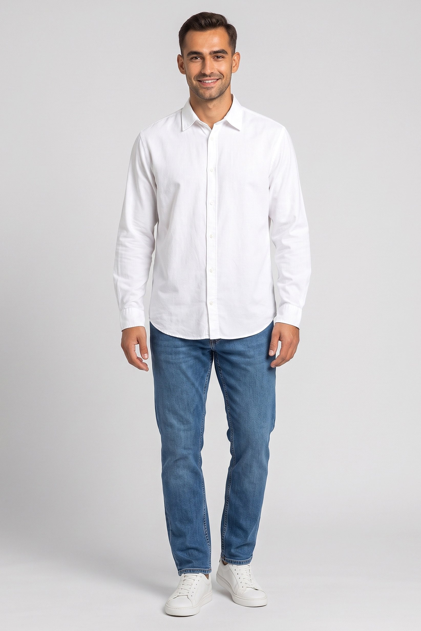 Men Oversized Fit Long Sleeve Solid Casual Shirt, White