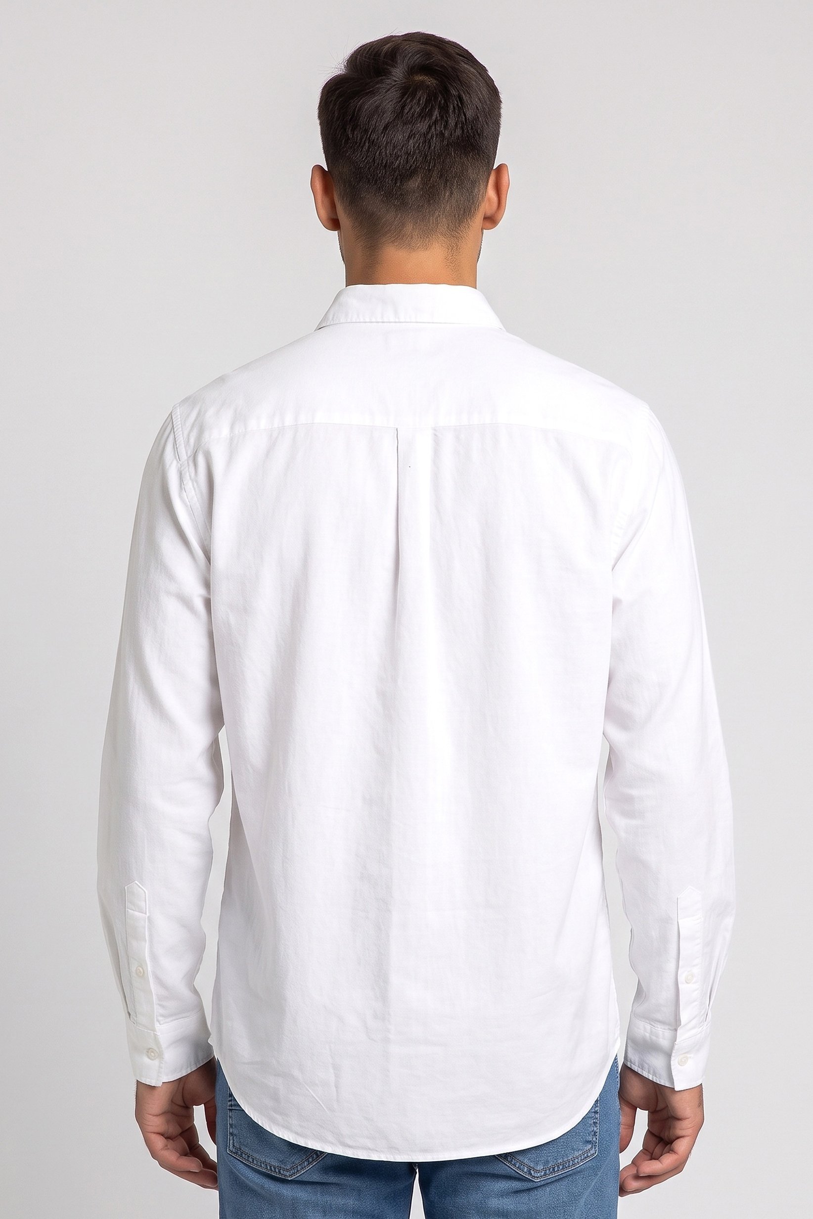 Men Oversized Fit Long Sleeve Solid Casual Shirt, White